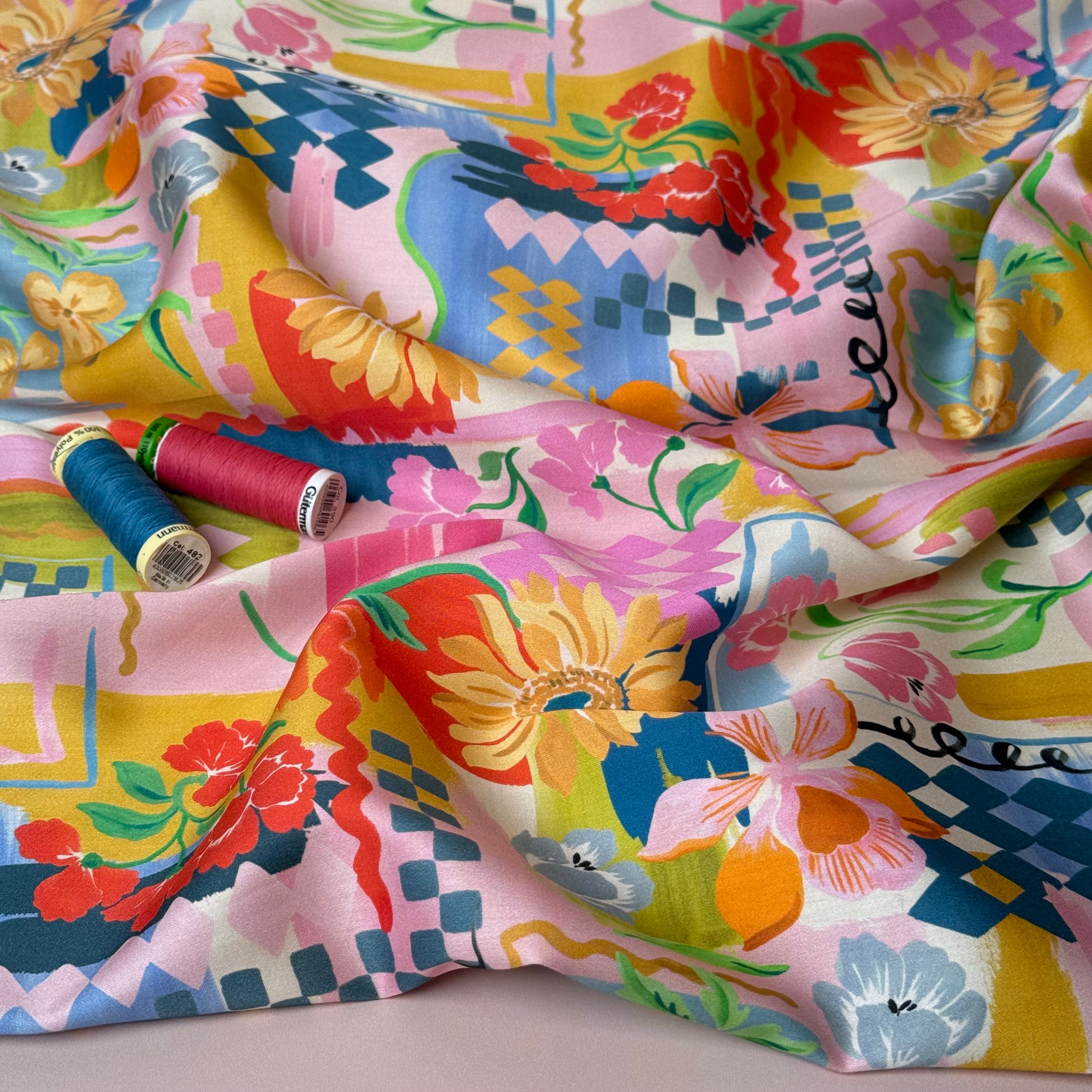 Holiday Patchwork Postcard Spring Cotton Sateen Fabric