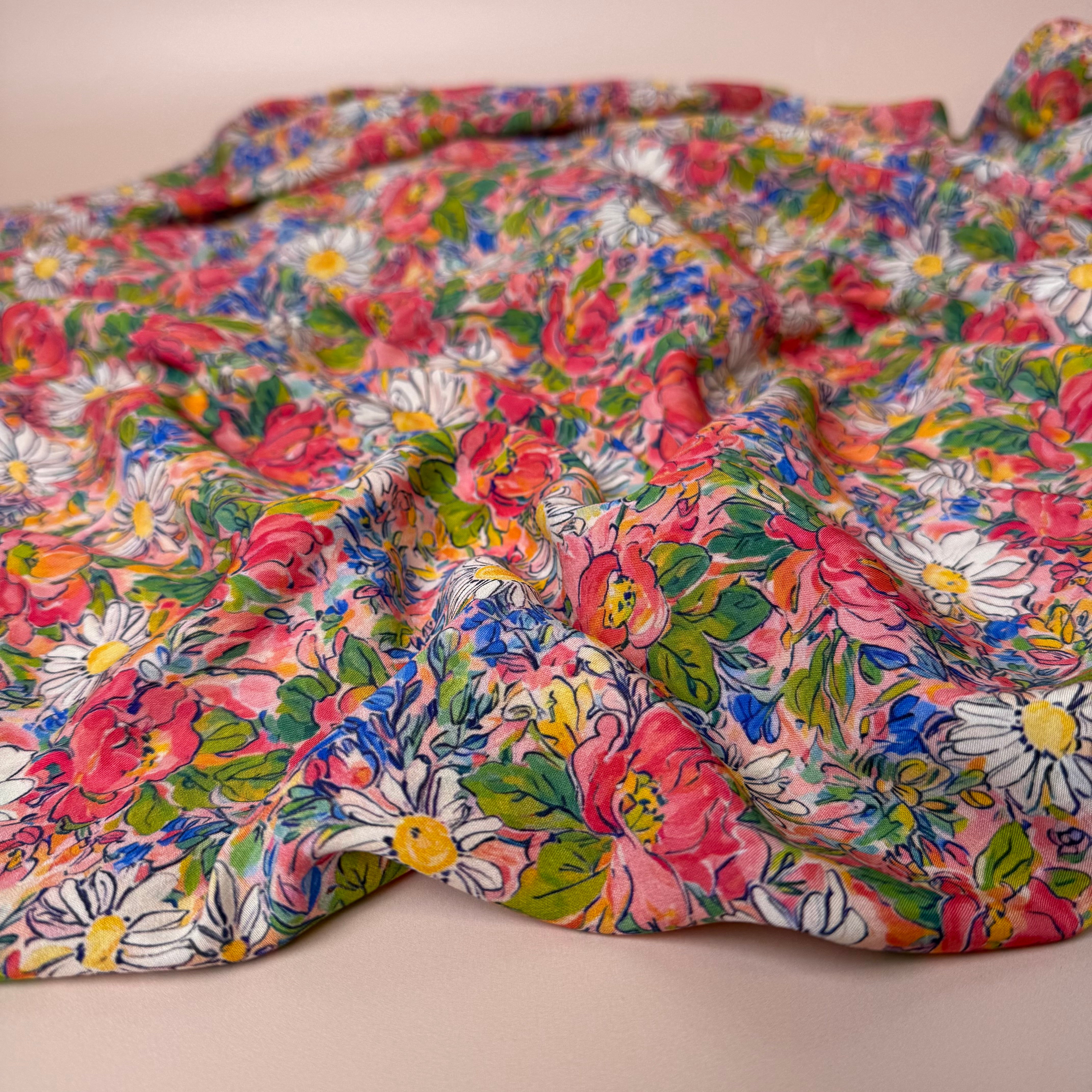 Daisies in Field LENZING™ ECOVERO™ Viscose Fabric