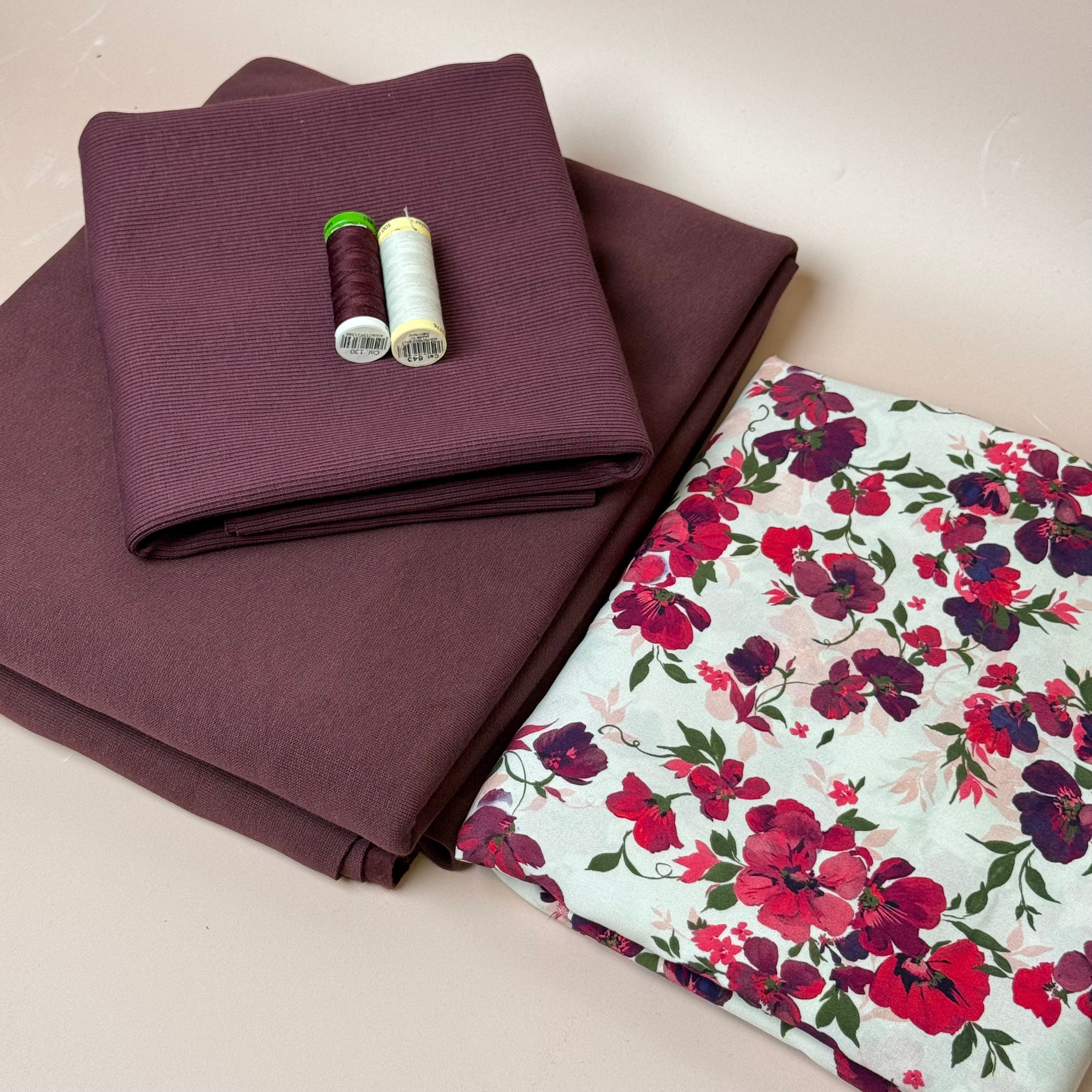Make an Outfit Colour Bundle - Rosehip Viscose & Brushed Sweatshirt in Grape with Ribbing