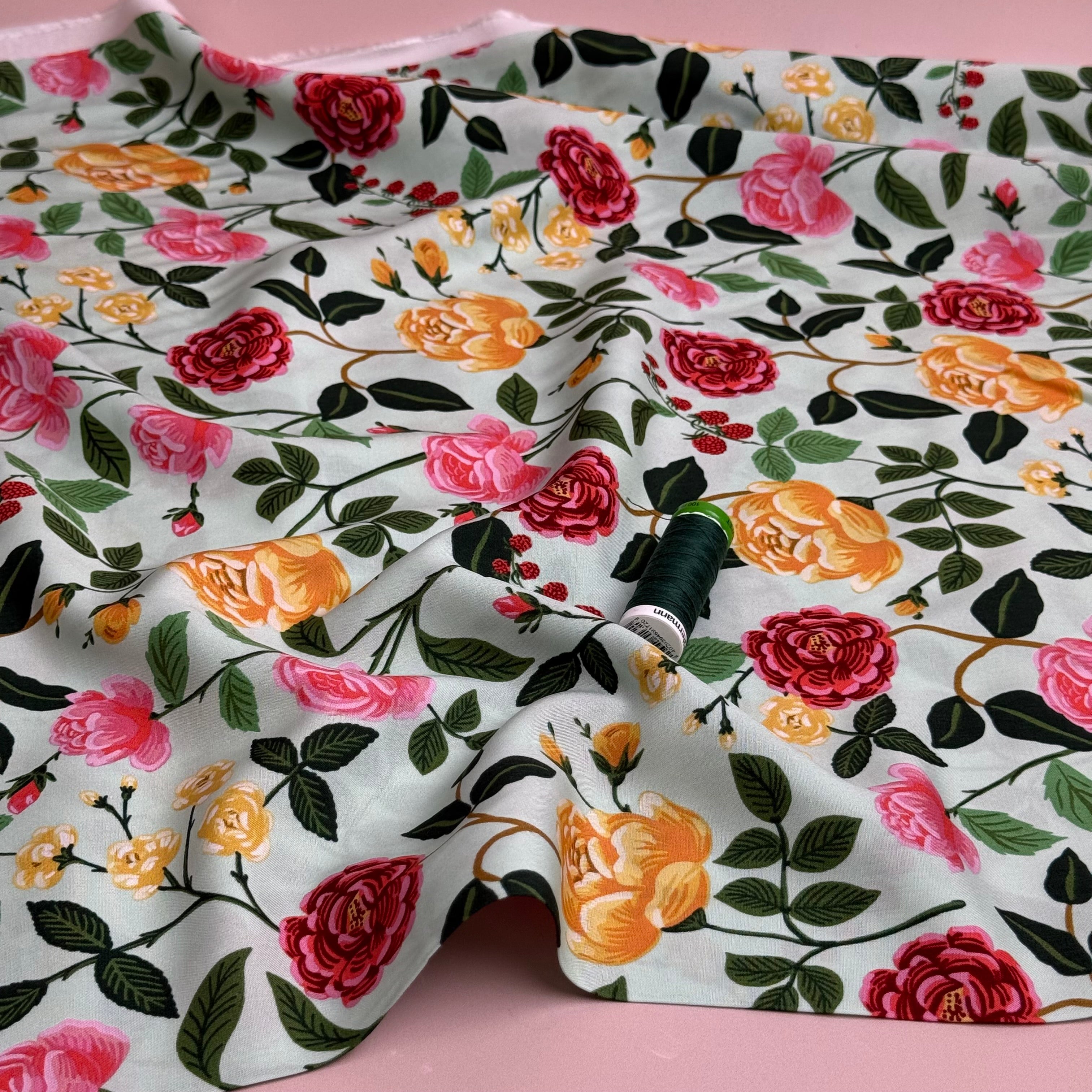 Rifle Paper Co - Roses in Mint Rayon from English Rose