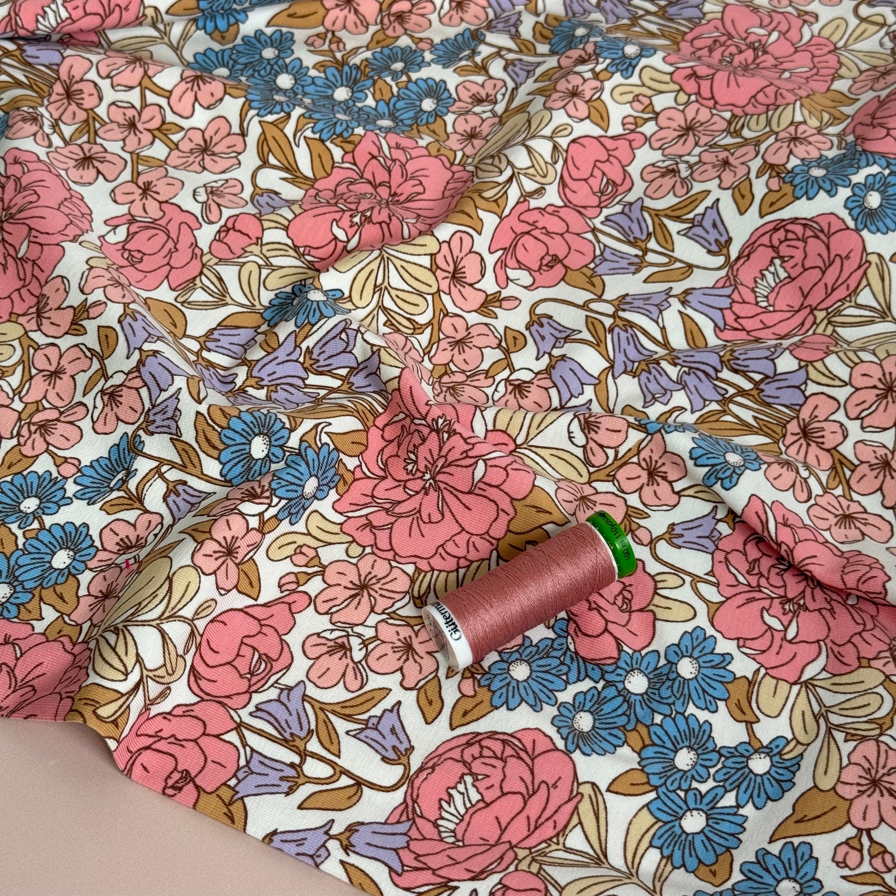 Flower Garden Blush Cotton Jersey Fabric