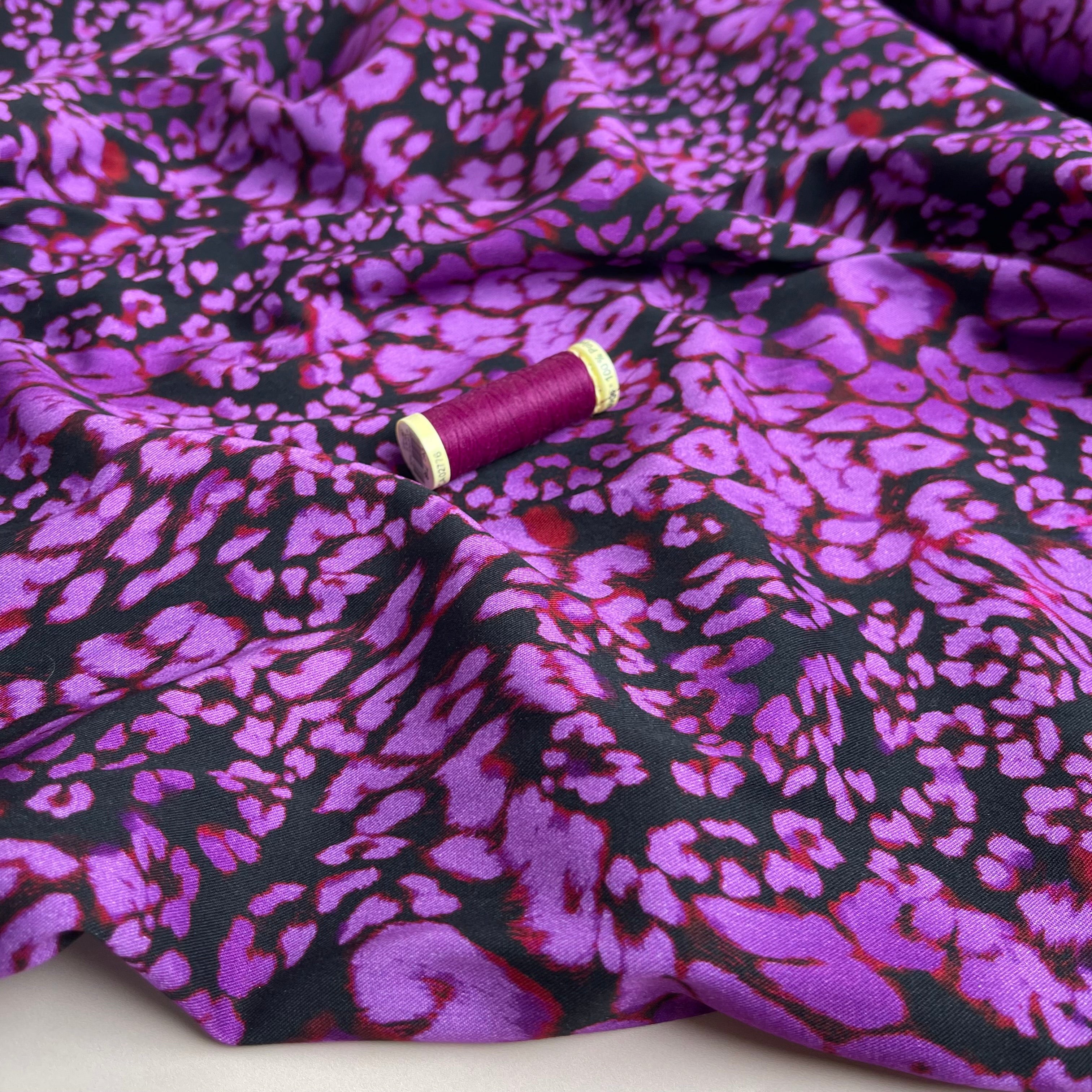 REMNANT 2.4 Metres - Rosella Purple Leopard Viscose Twill with Stretch