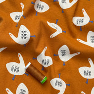 Geese on Ochre Organic GOTS Cotton Ribbed Jersey