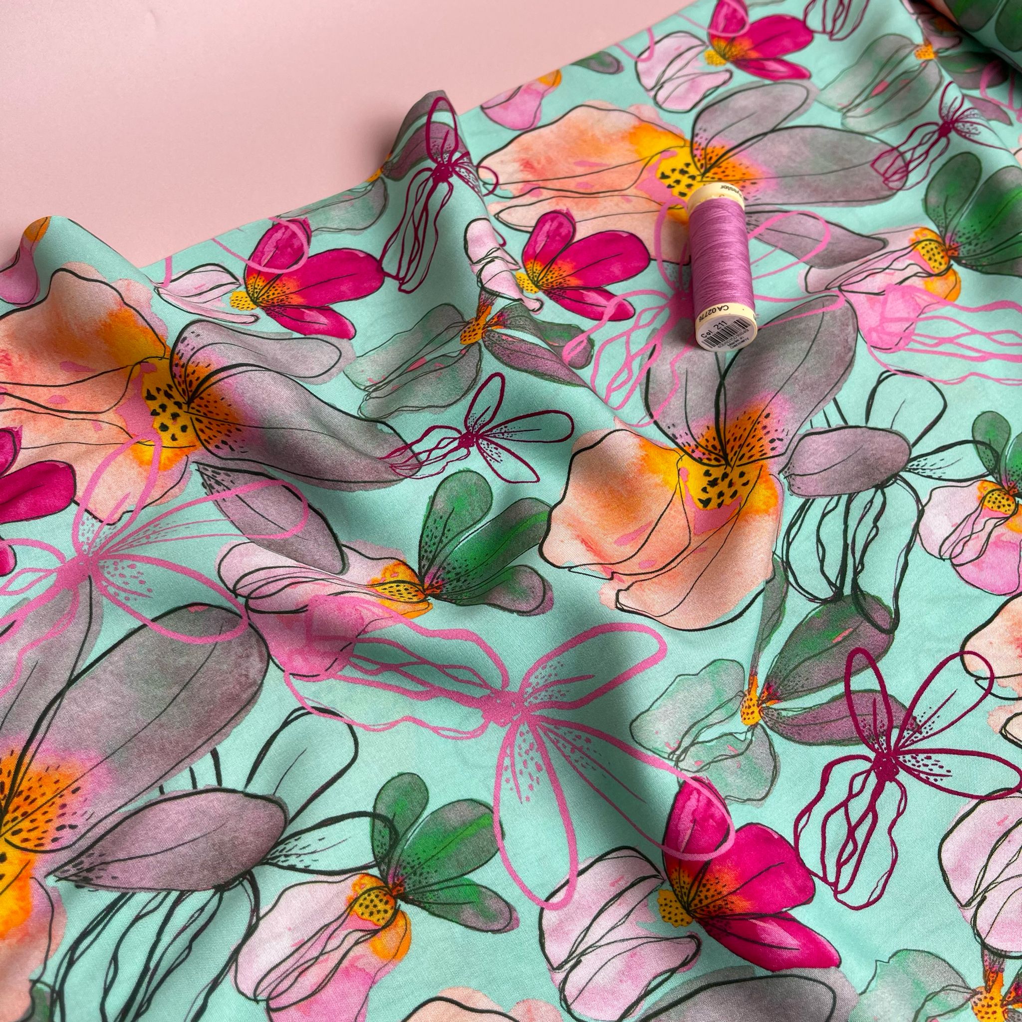 Nerida Hansen - Spring Blooms on Turquoise Viscose with LENZING™ ECOVERO™ fibres