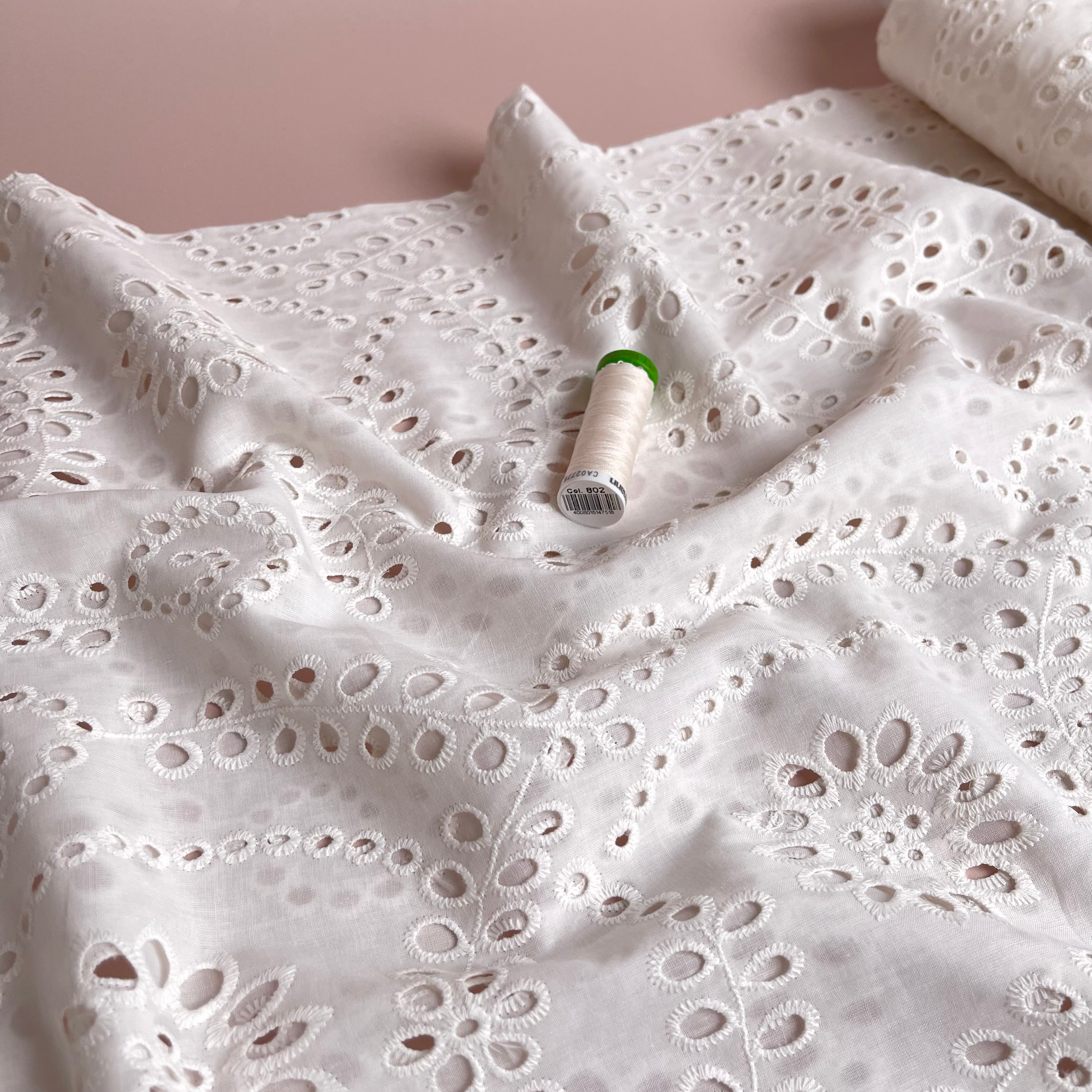 Sweet Vines Ecru Cotton Broderie Anglaise Fabric