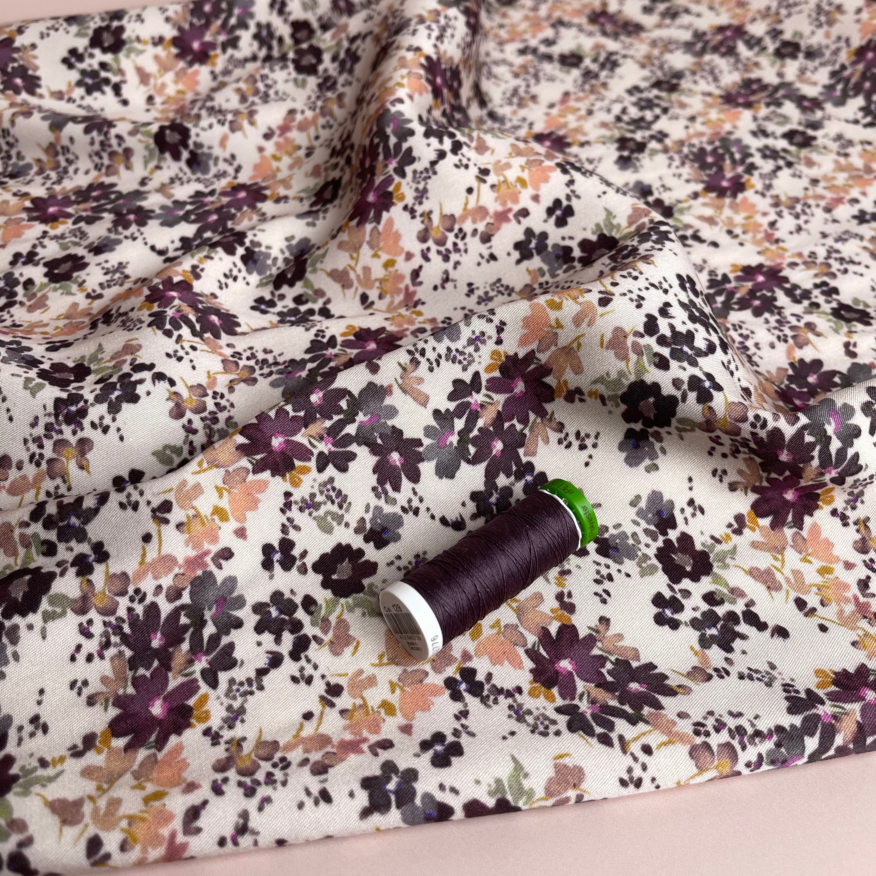 REMNANT 2.82 Metres - Rosella Watercolour Flowers on Ecru Stretch Viscose Twill Fabric