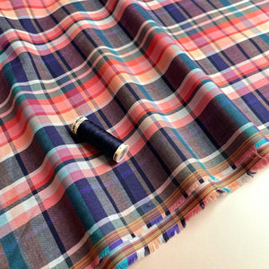 Yarn Dyed Checks in Coral and Blue Cotton Fabric