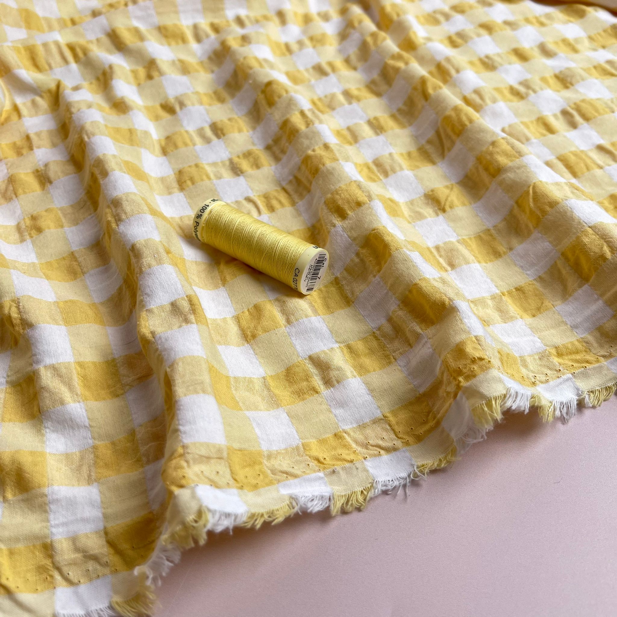 Ex-Designer Sunshine Gingham Cotton Viscose Seersucker Fabric