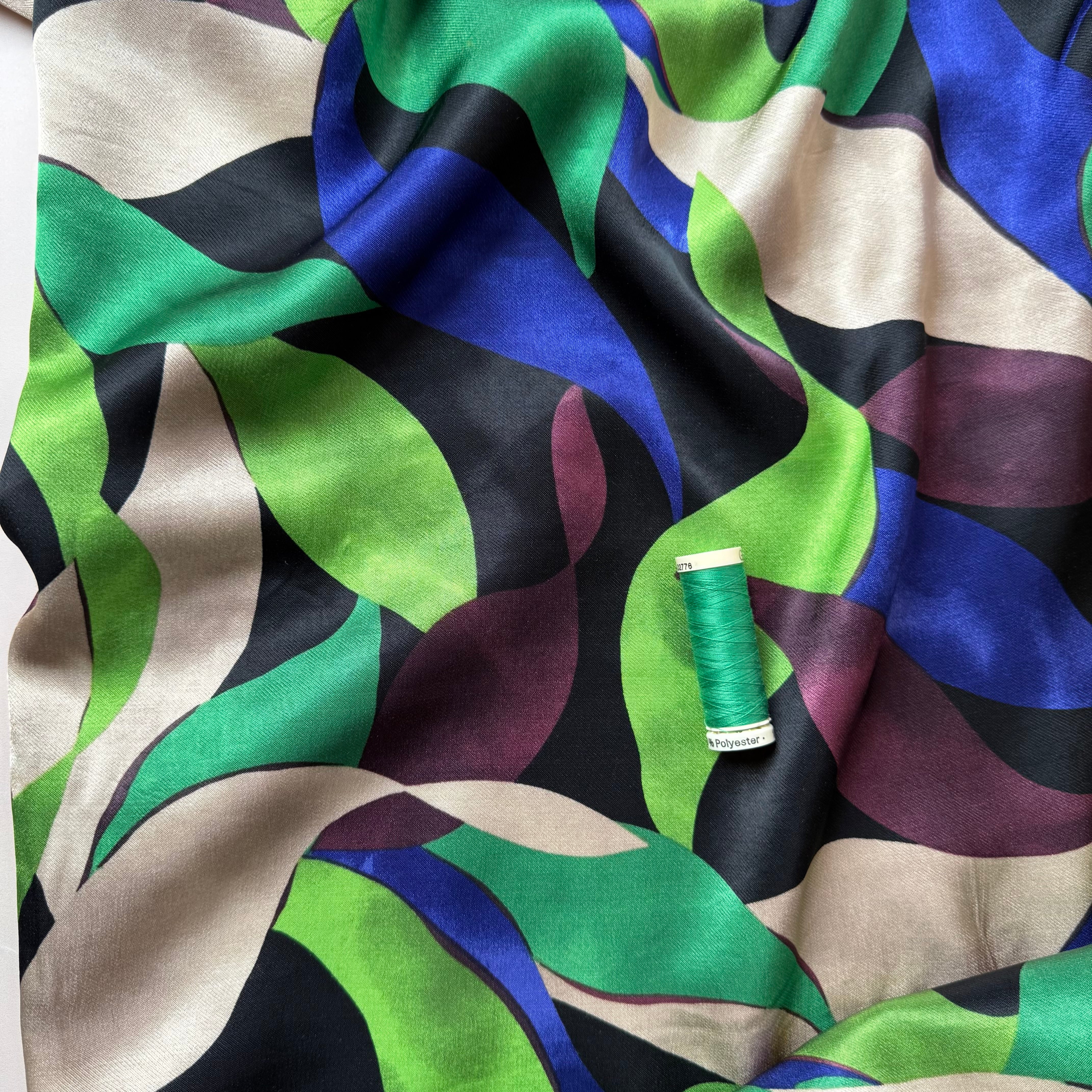 Leaves Royal Spun Viscose Sateen Fabric