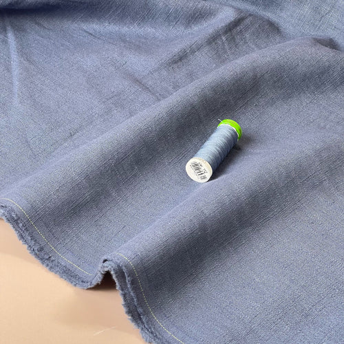 Breeze Dusty Denim - Enzyme Washed Linen Cotton Fabric