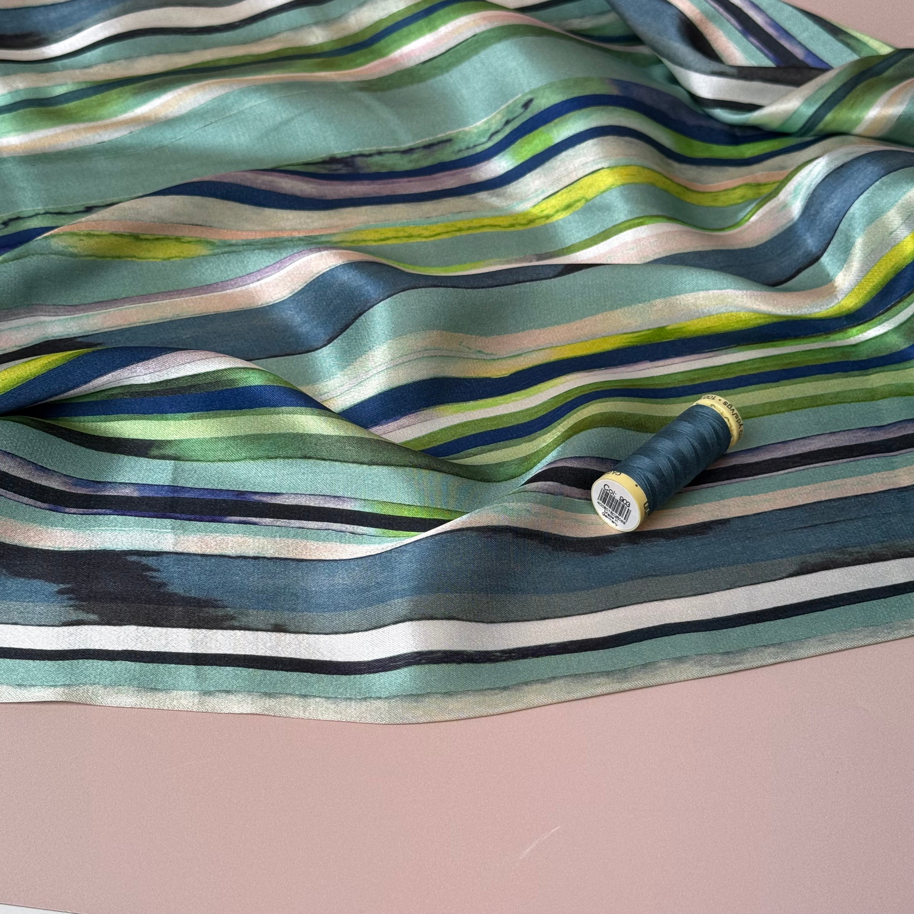 Ocean Stripes Viscose Sateen Fabric