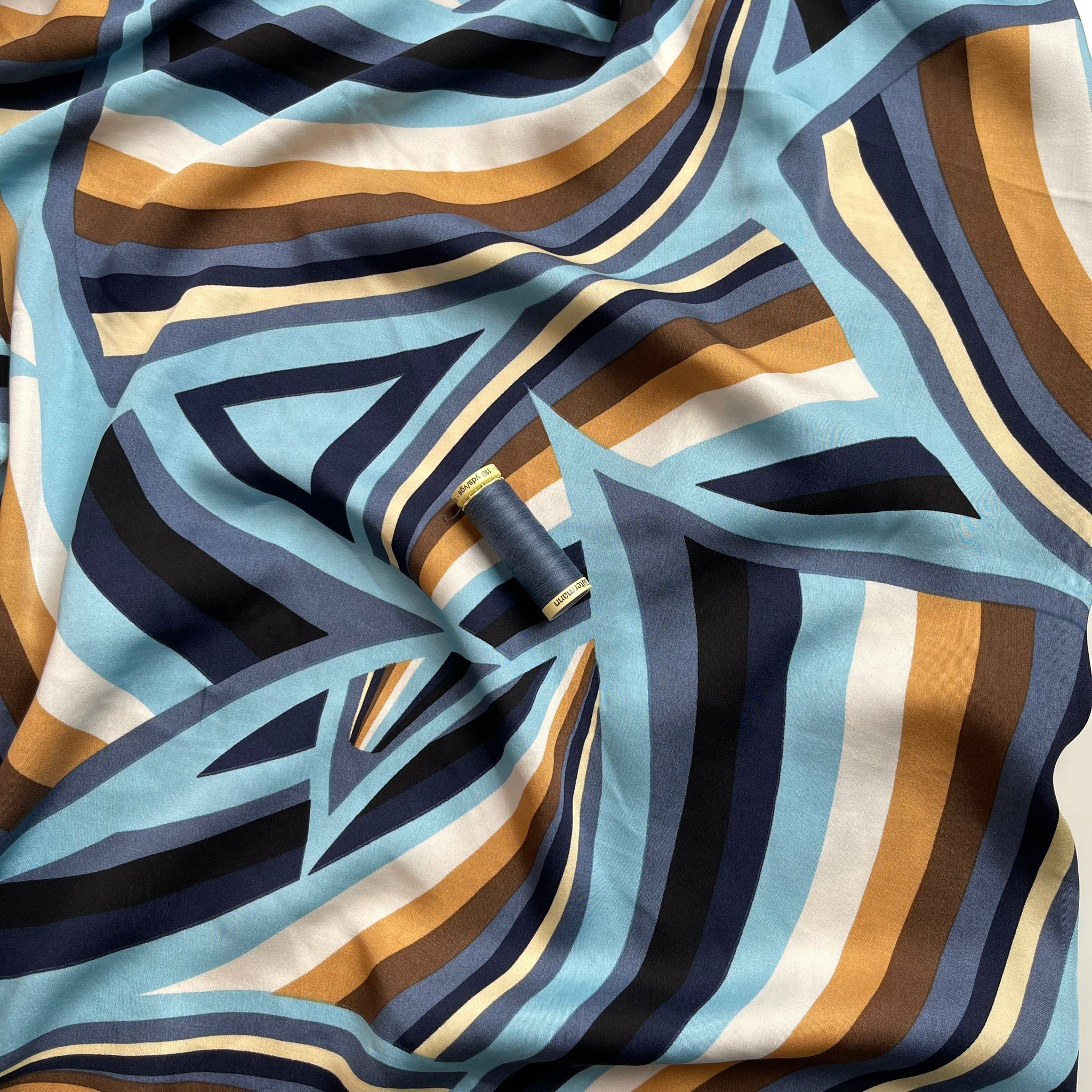 Abstract Neutral Waves Viscose Sateen Fabric