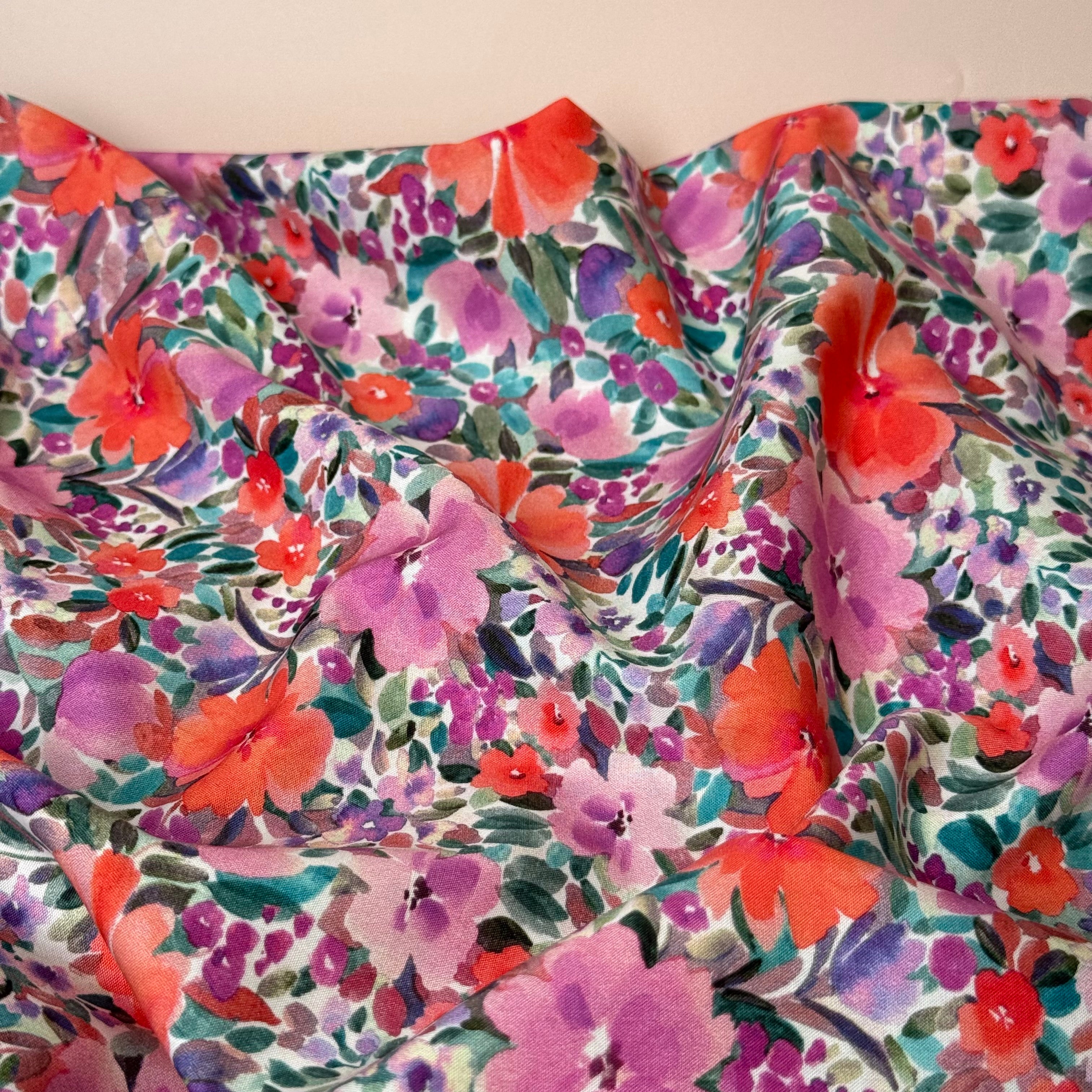 Watercolour Flowers Fine Cotton Poplin