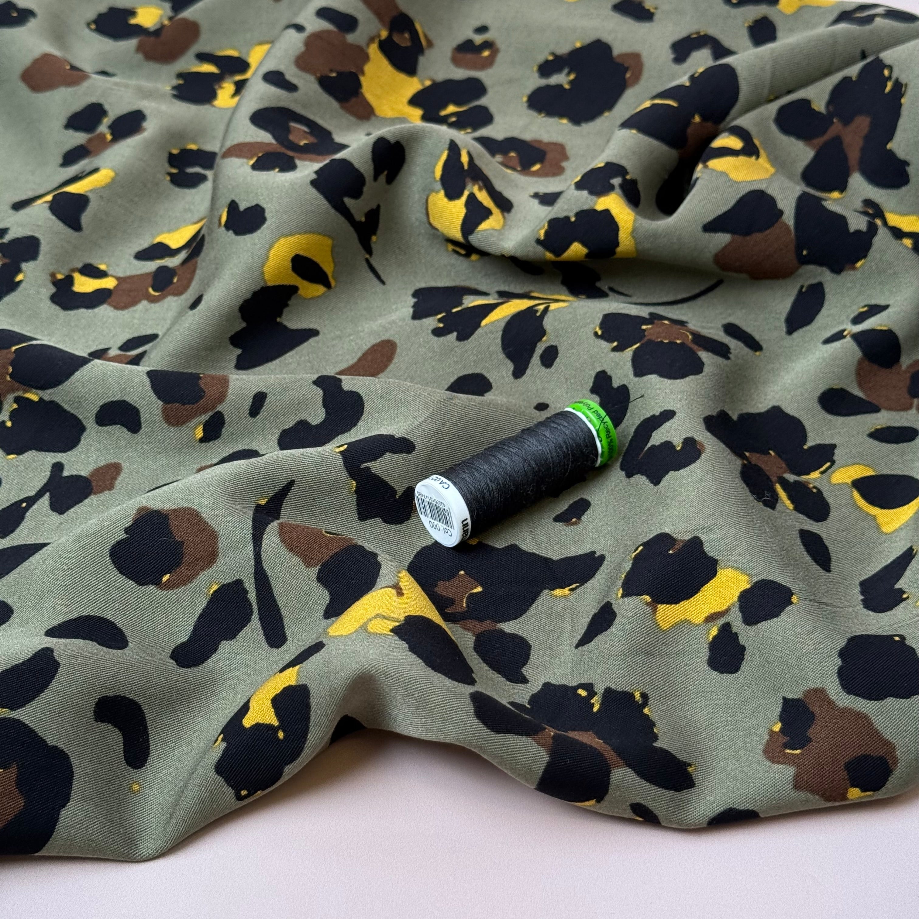 Abstract Leopard Khaki Viscose Twill