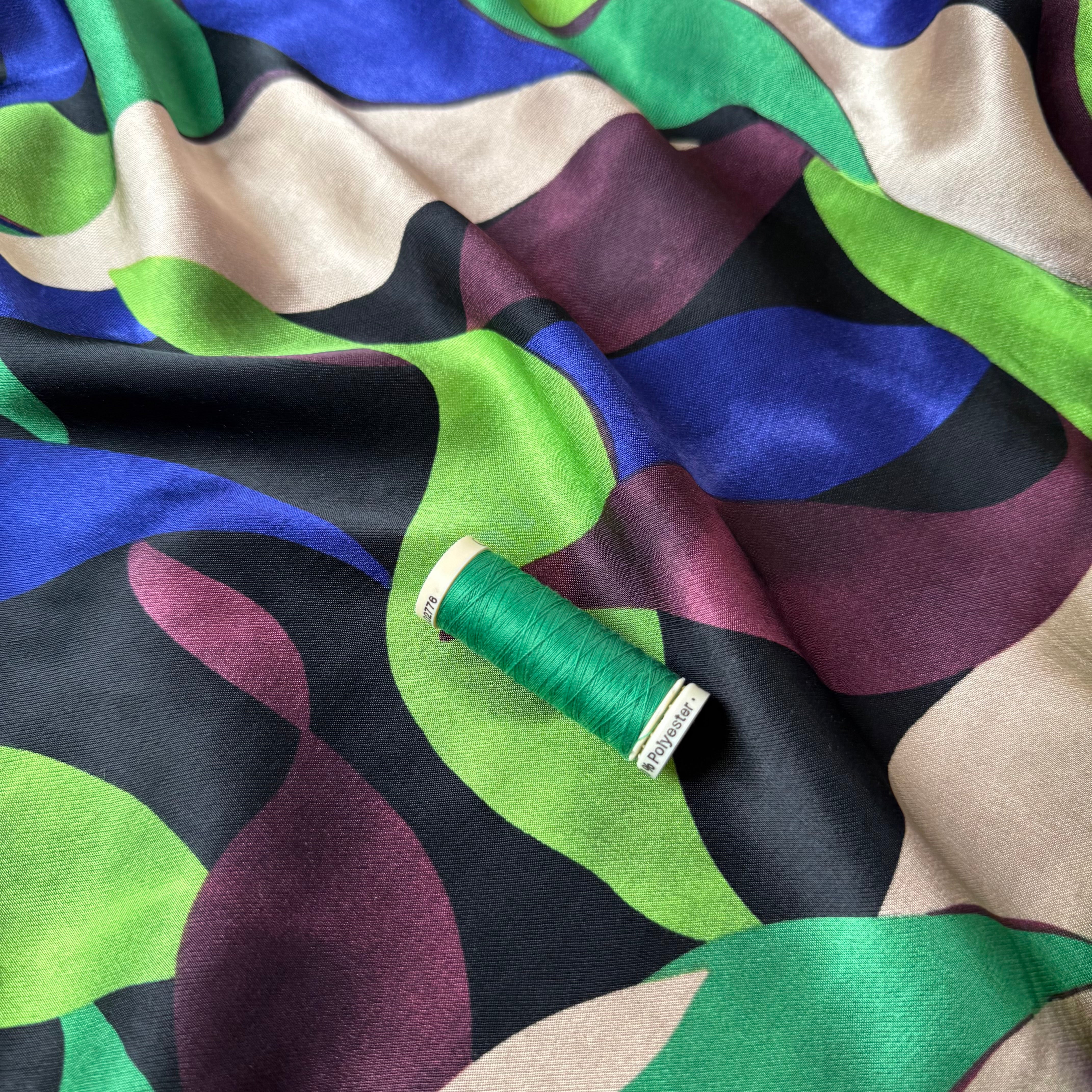 Leaves Royal Spun Viscose Sateen Fabric
