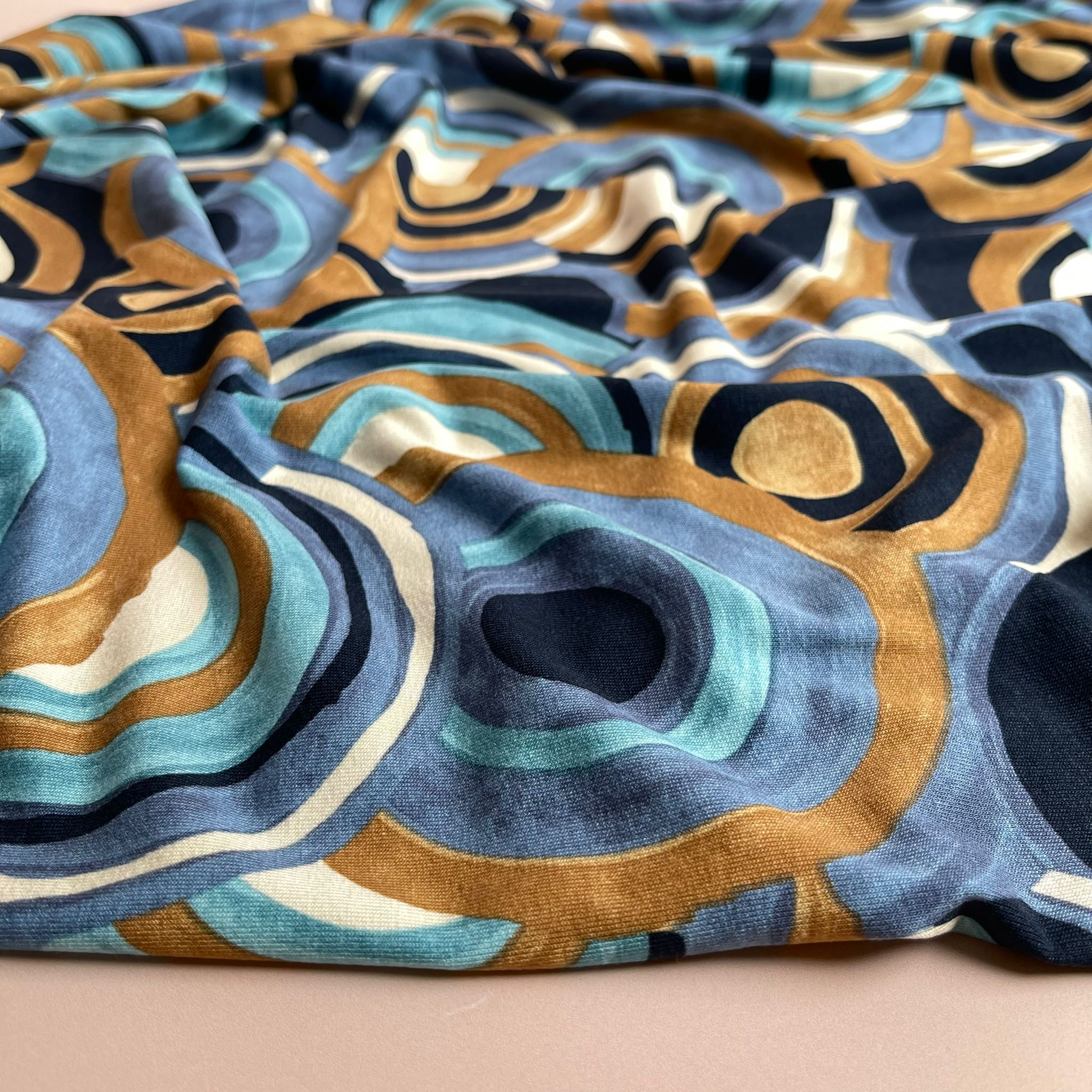 Irregular Circles in Denim Viscose Jersey Fabric