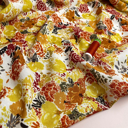 Autumn Sunset Florals Viscose Linen Fabric