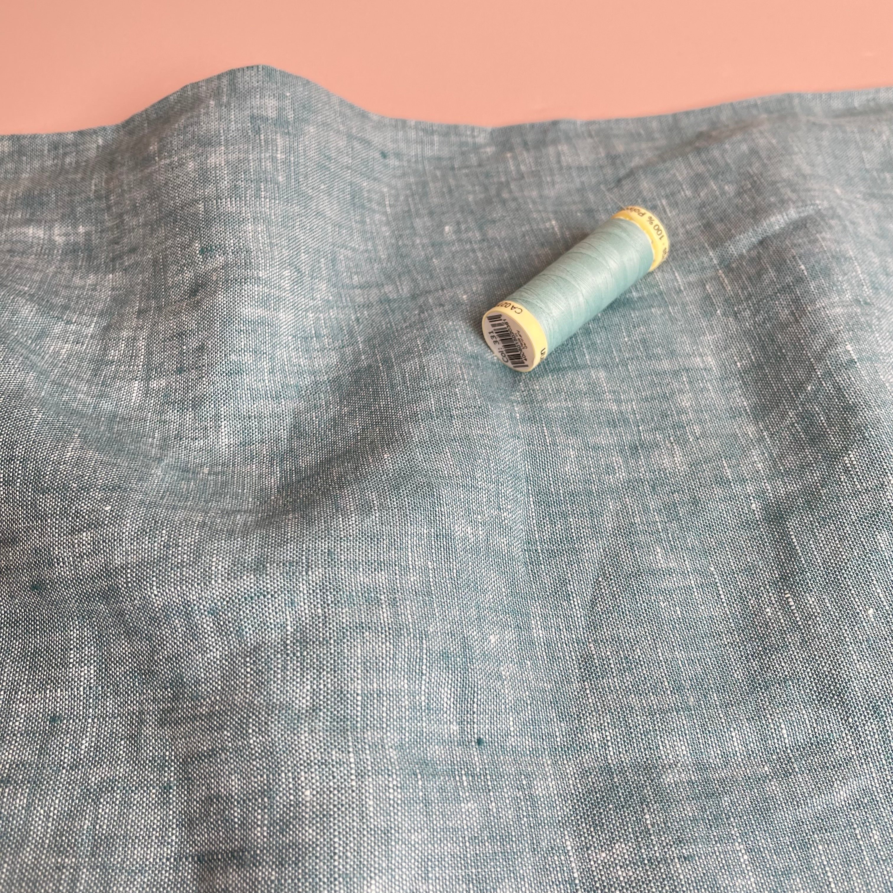 REMNANT 1.52 Metres - Yarn Dyed Pure Linen Fabric in Mineral Blue