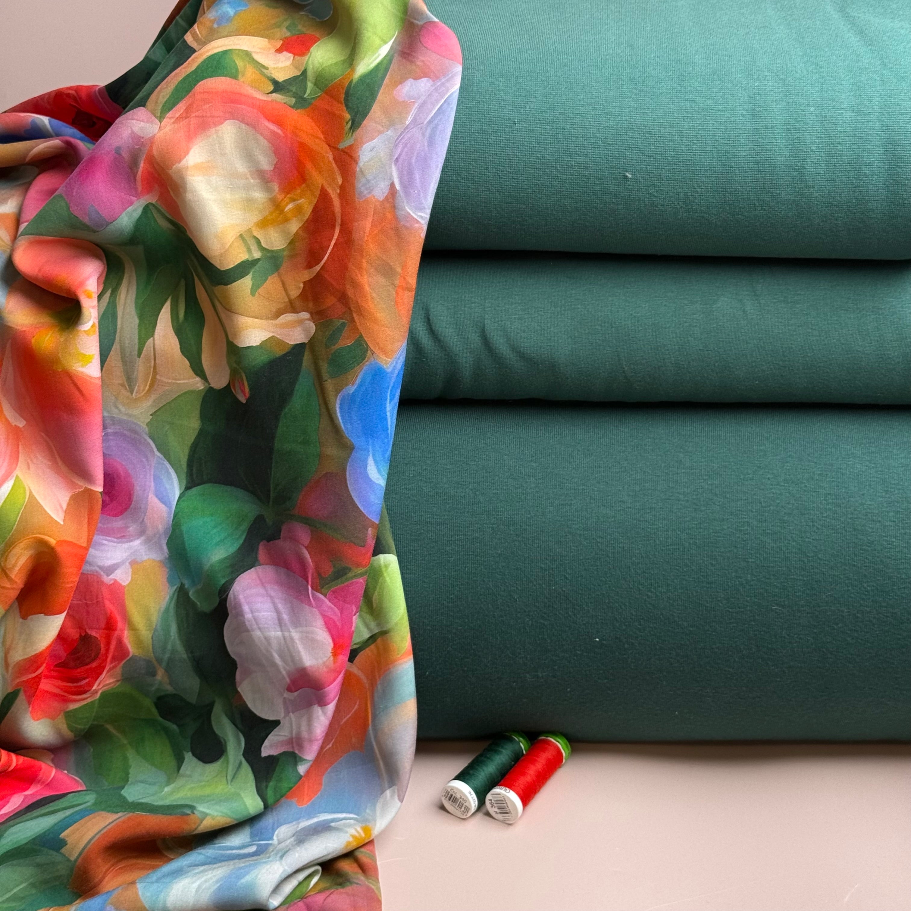 Dark Green Tabular Cotton Cuff Ribbing Fabric