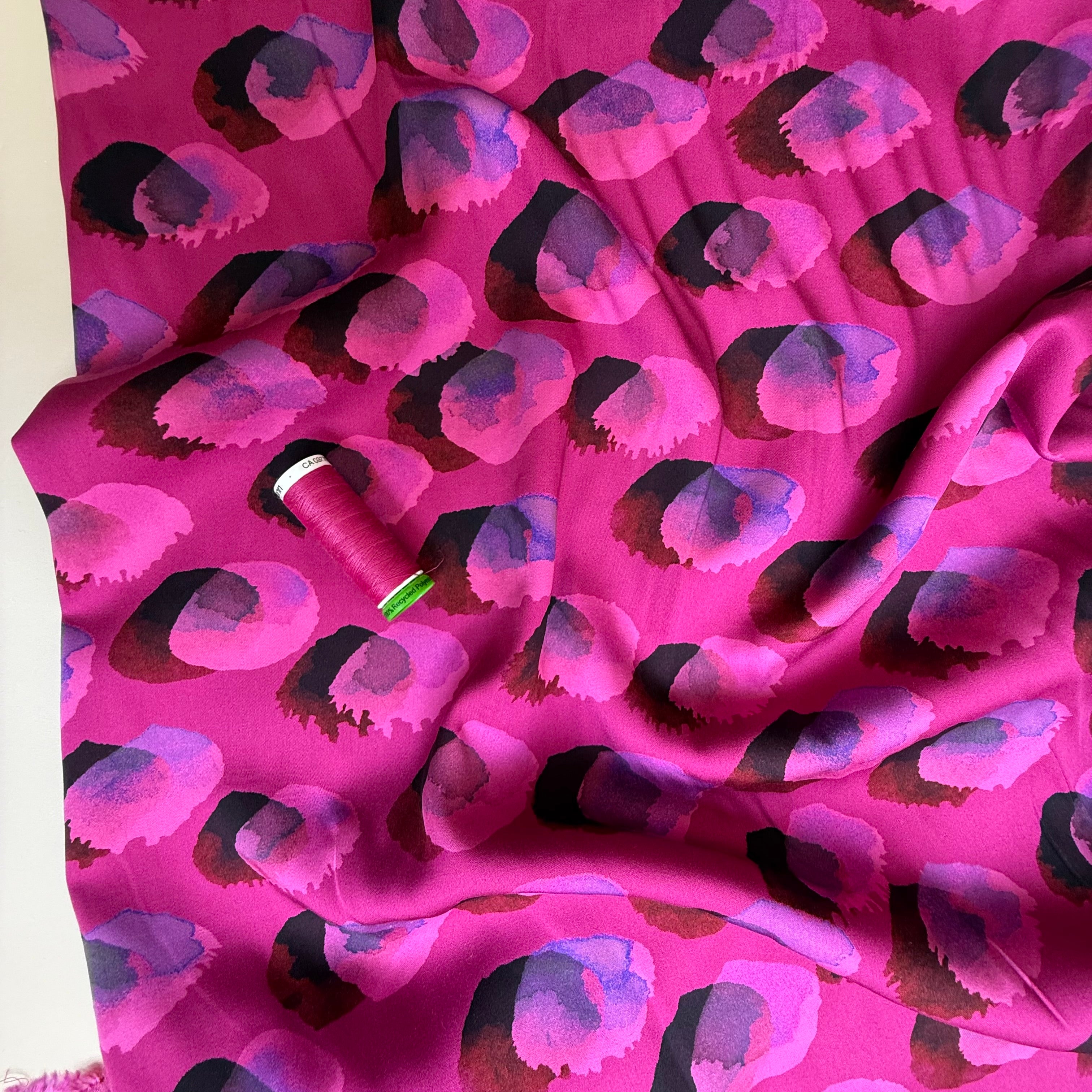 Water Marks Fuchsia Viscose Sateen Fabric