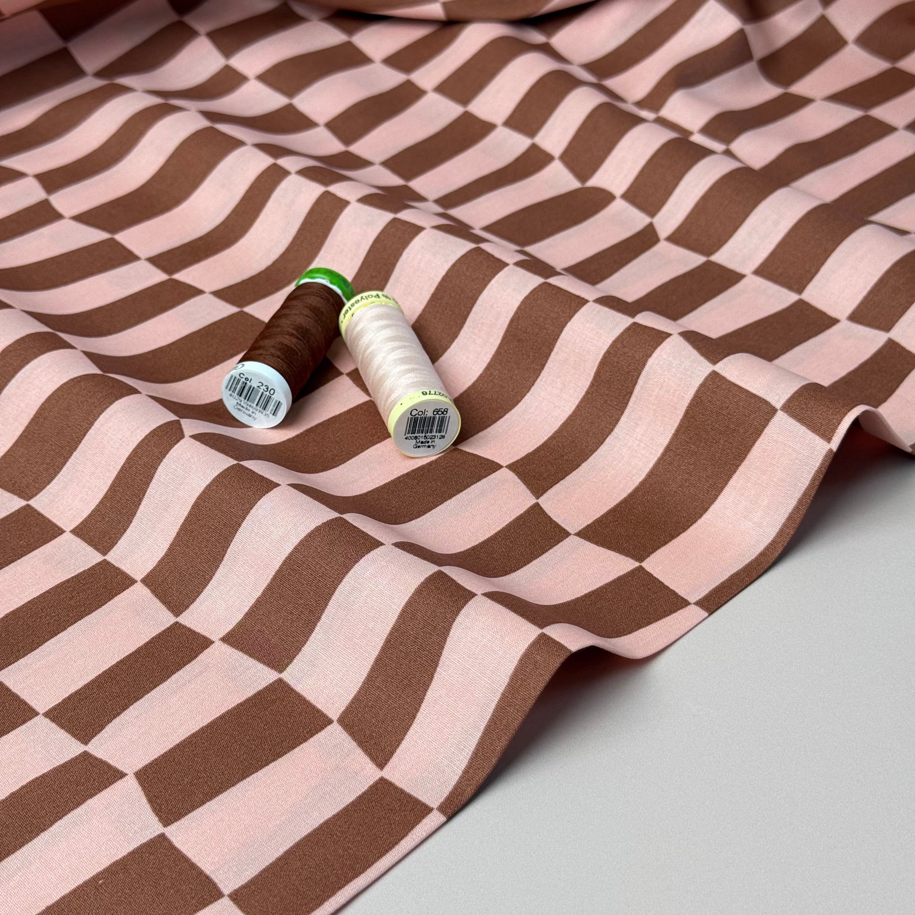 Wavy Checks Brown GOTS Organic Natural Cotton