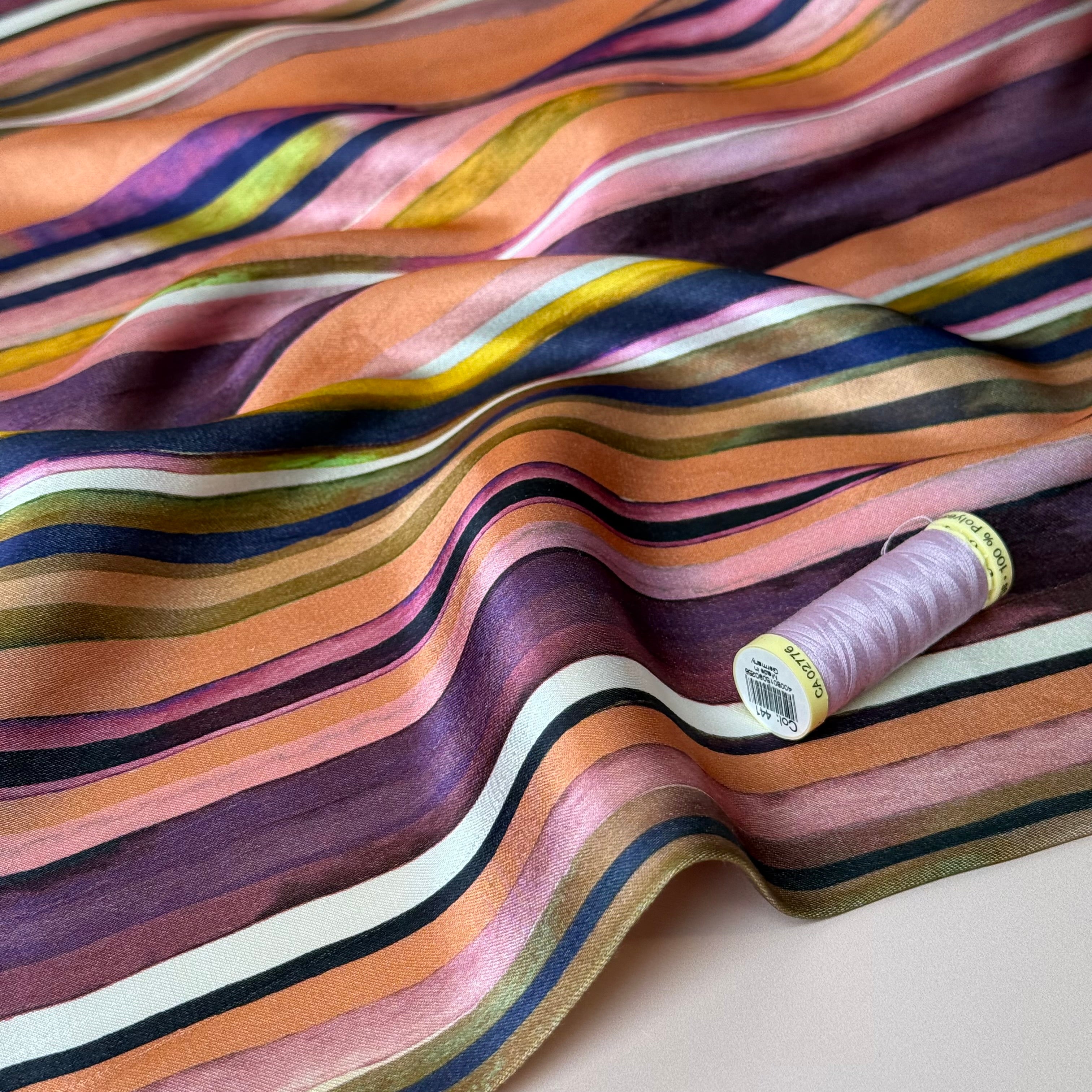 Amaranth Stripes Spun Viscose Sateen Fabric