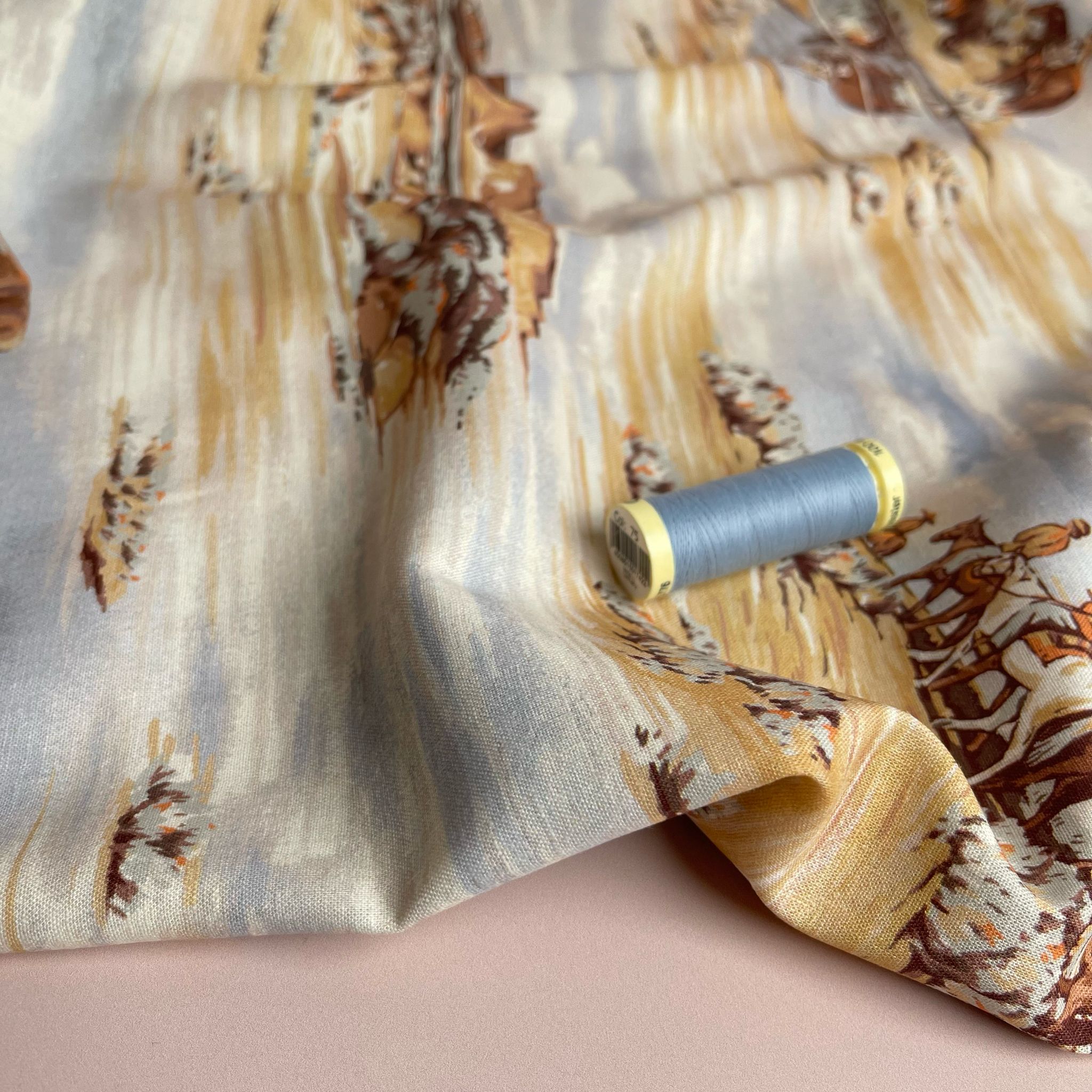 Ex-Designer Deadstock Western Landscape Linen Viscose Blend Fabric