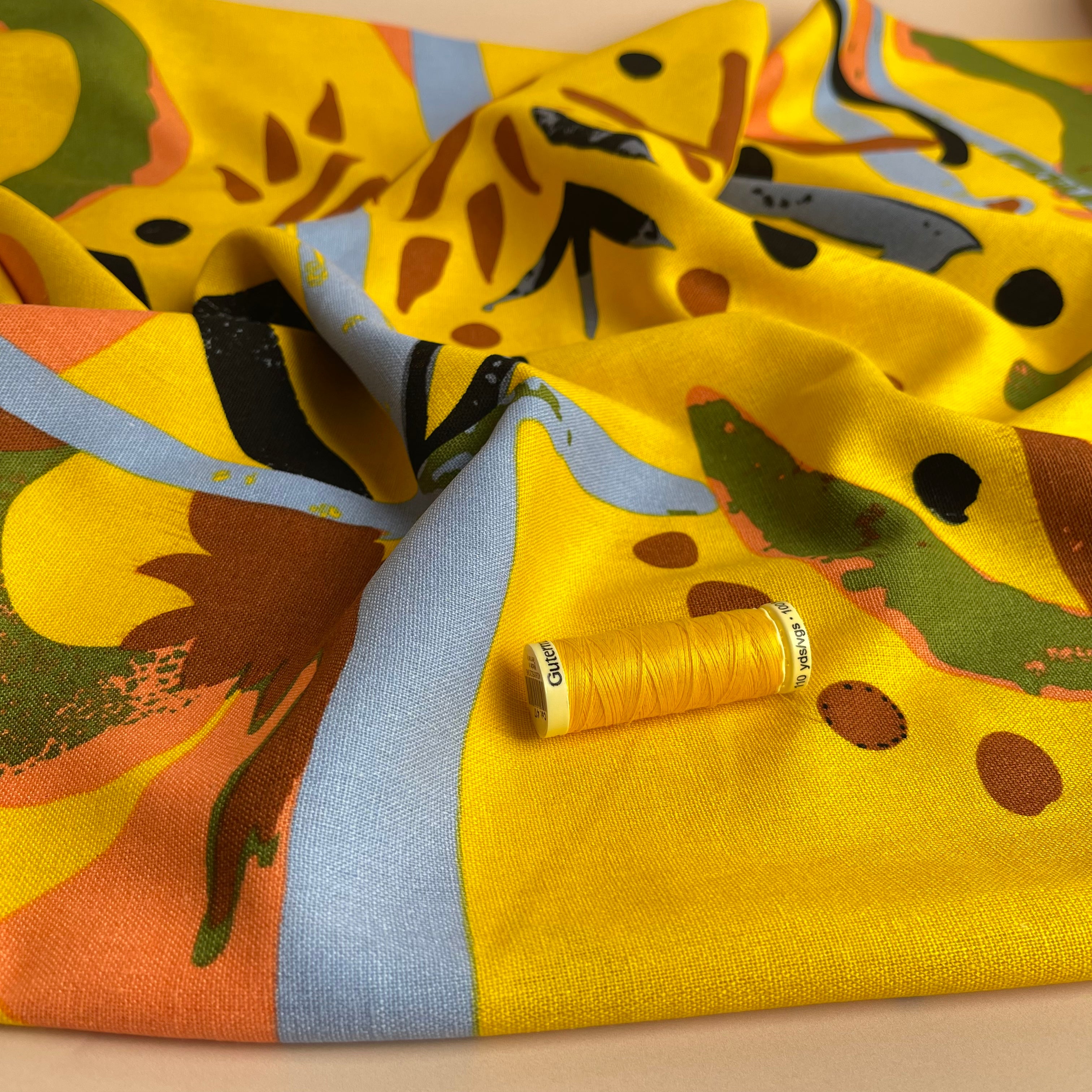 REMNANT 1.62 Metres - Modern Art Yellow Viscose Linen Blend Fabric