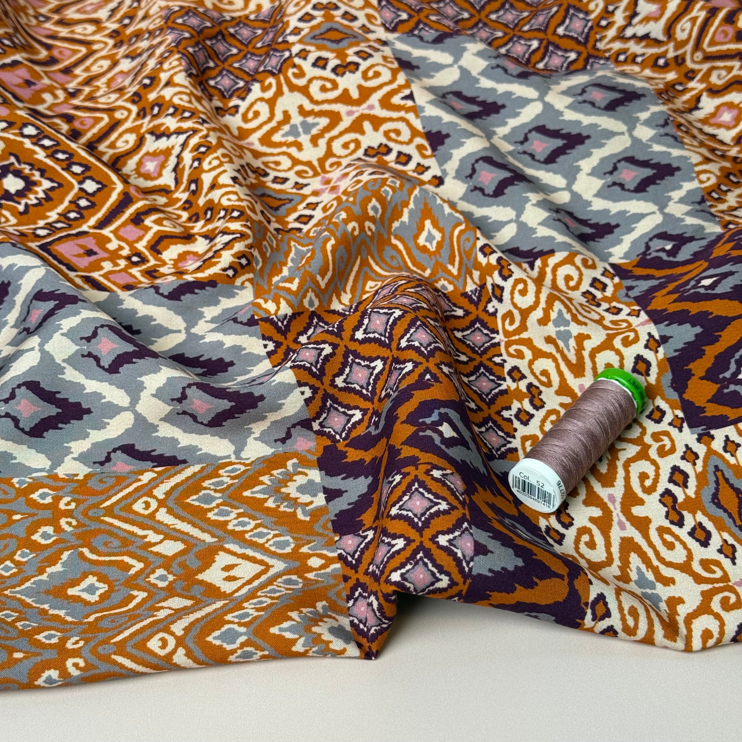 Vintage Patchwork Terracotta Viscose Poplin Fabric