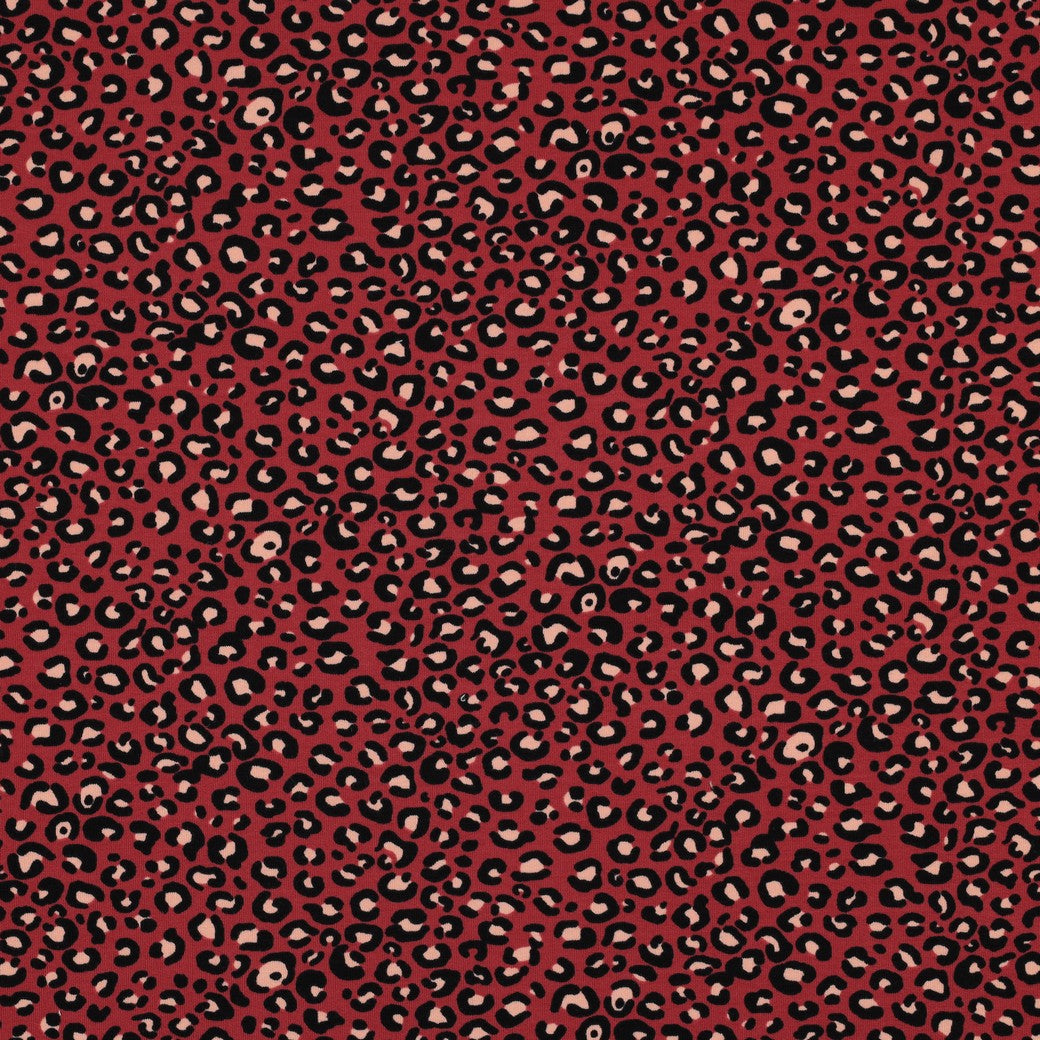 Animal Print Burgundy Cotton French Terry Fabric
