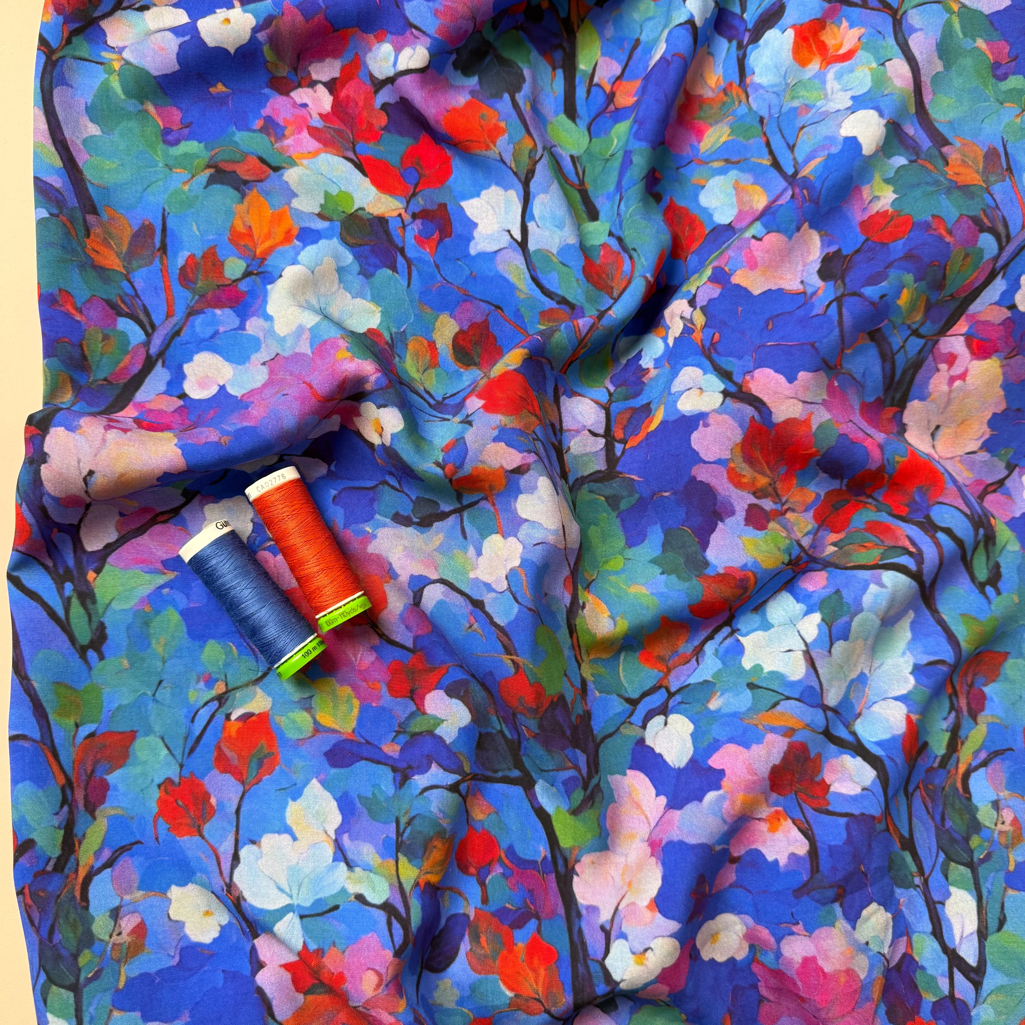 Trees in Watercolour Bloom Viscose Fabric