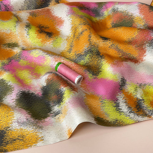 Abstract Dreams Gold Viscose Sateen Fabric