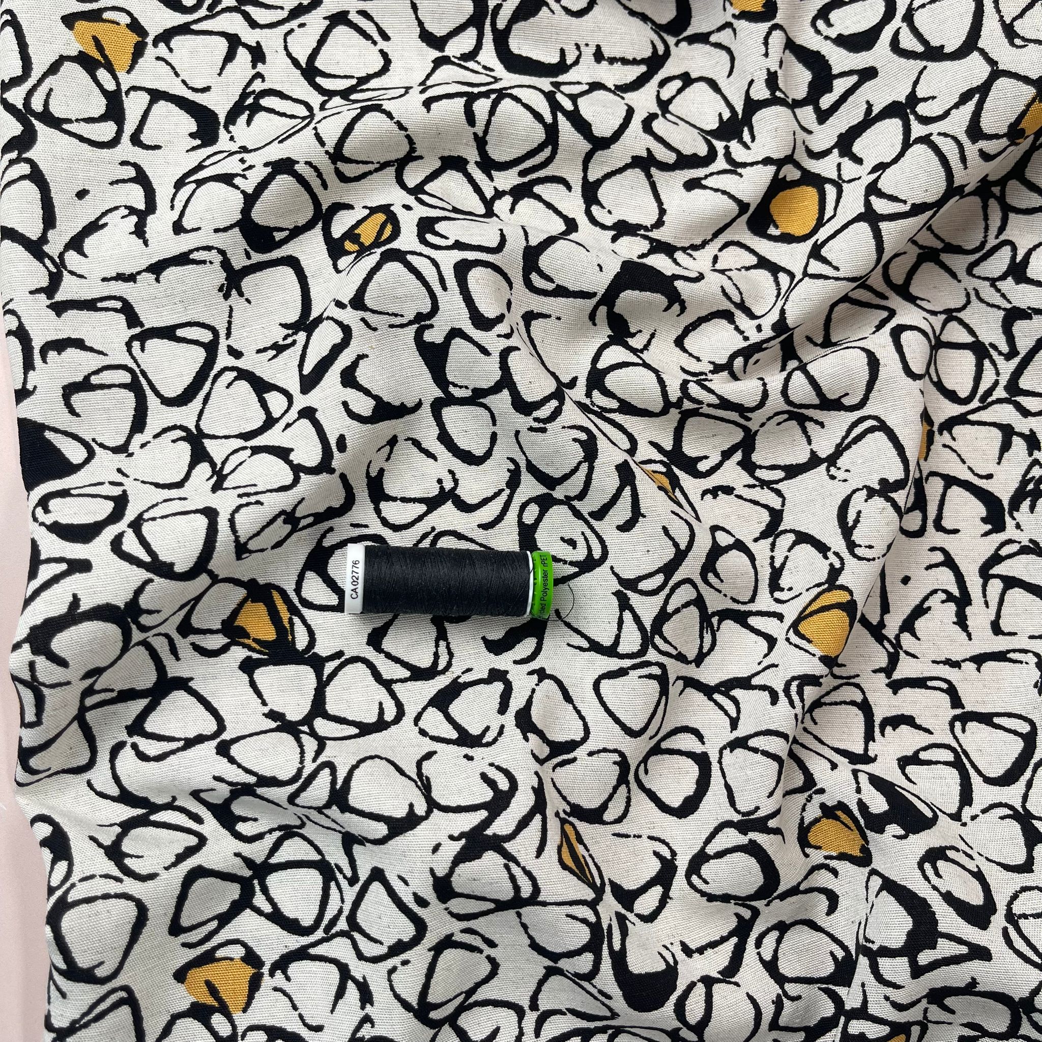 Sketched Pebbles Neutral and Mustard Viscose Linen Fabric