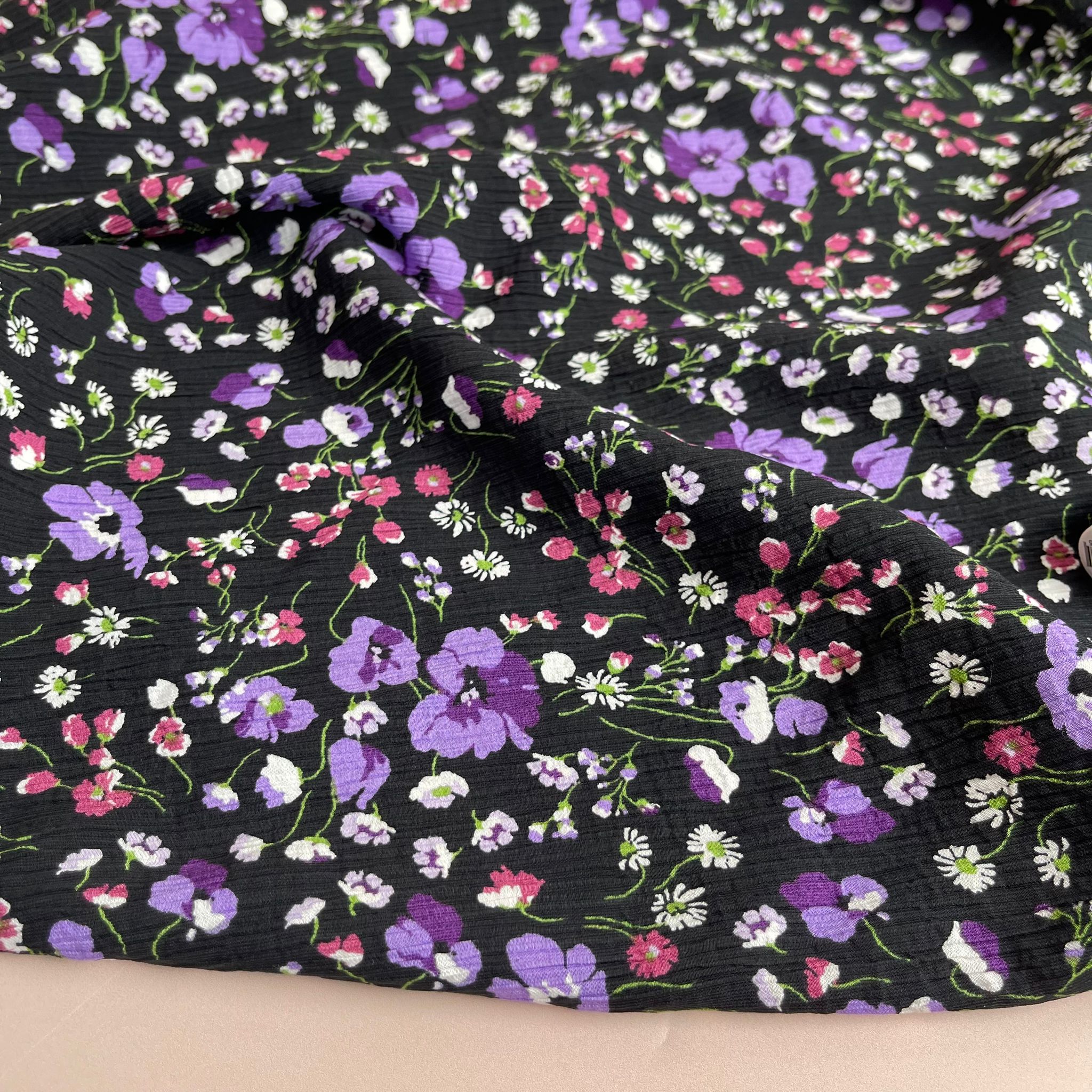 Purple Ditsy Flowers Textured Viscose Fabric