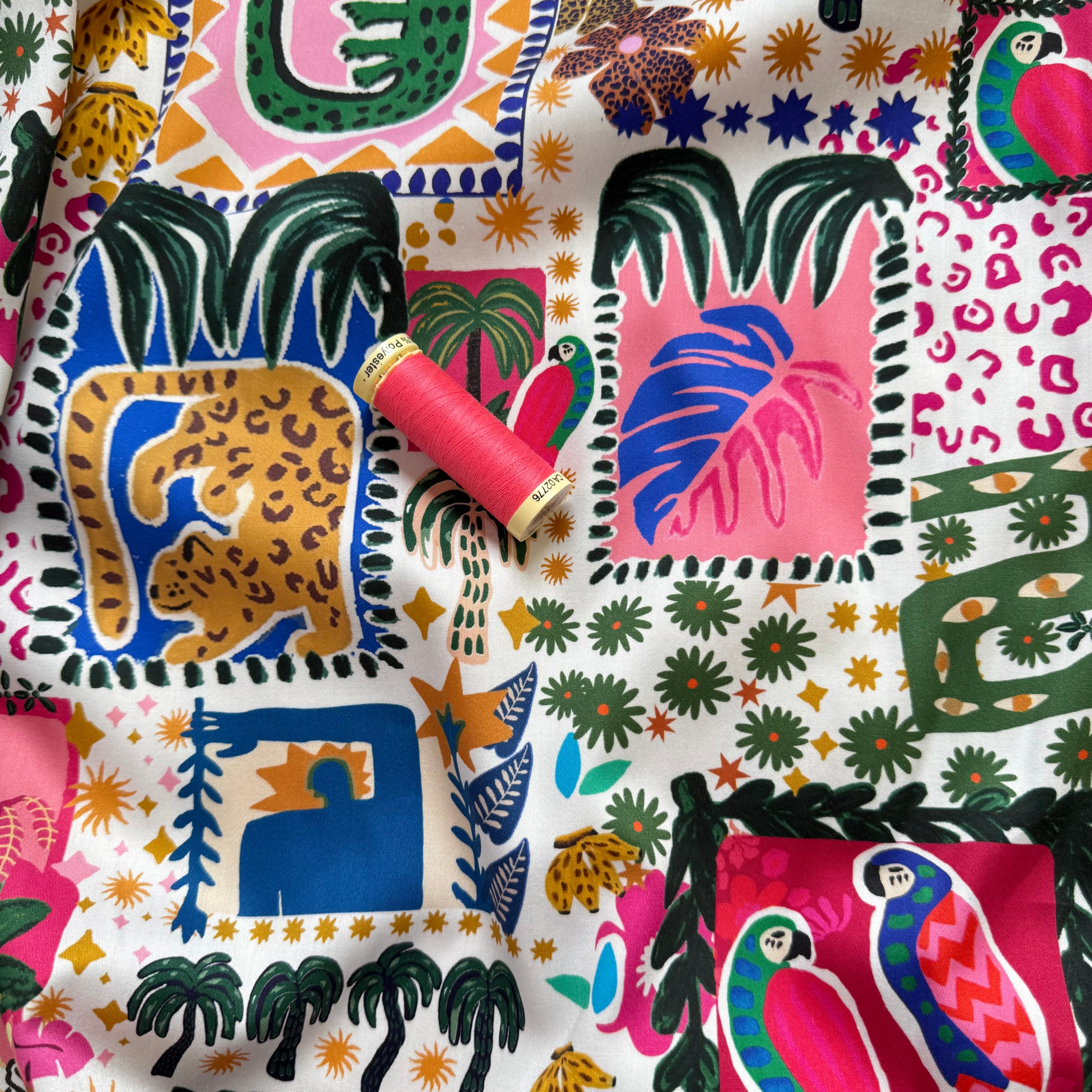Tropical Patchwork Cotton Sateen Fabric