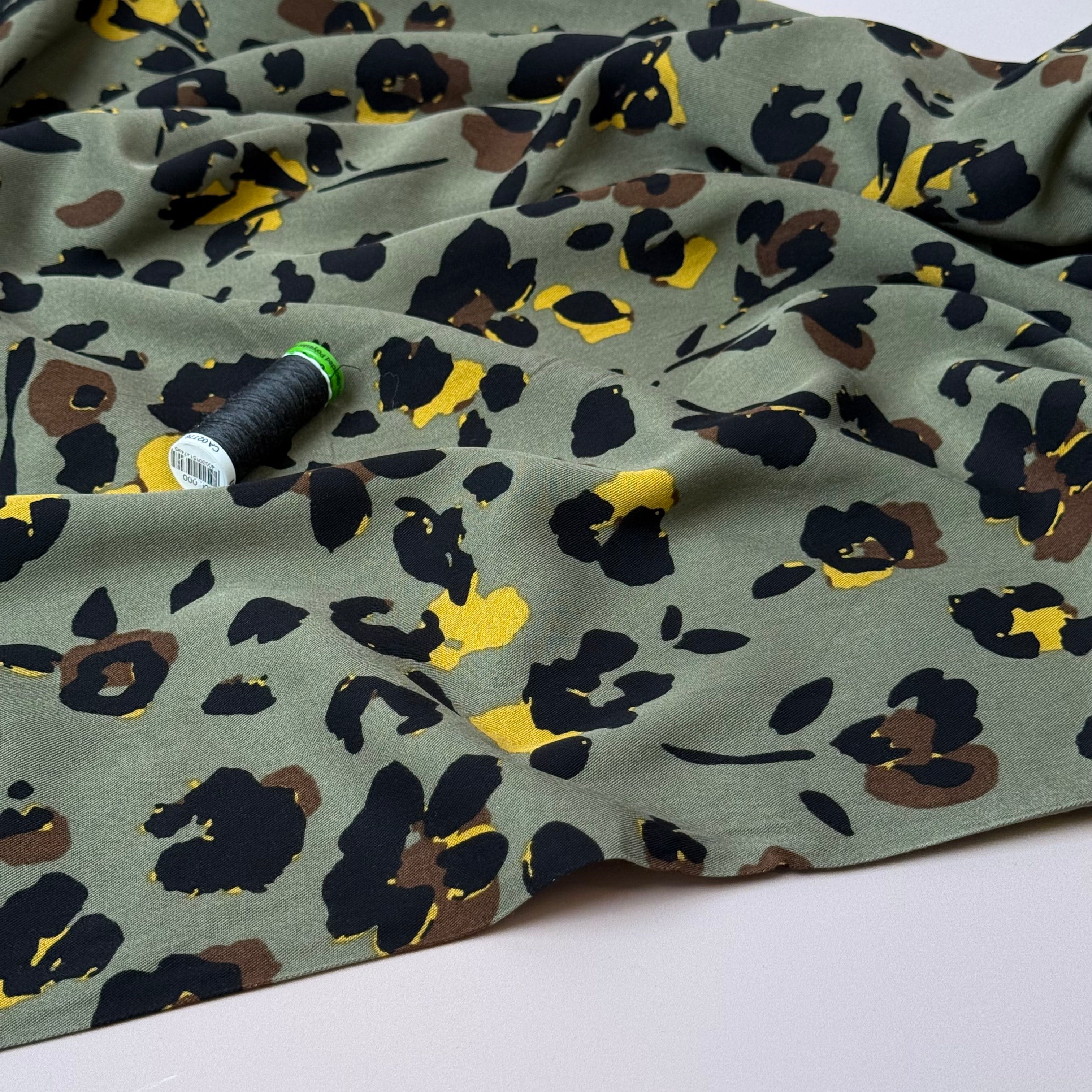 Abstract Leopard Khaki Viscose Twill