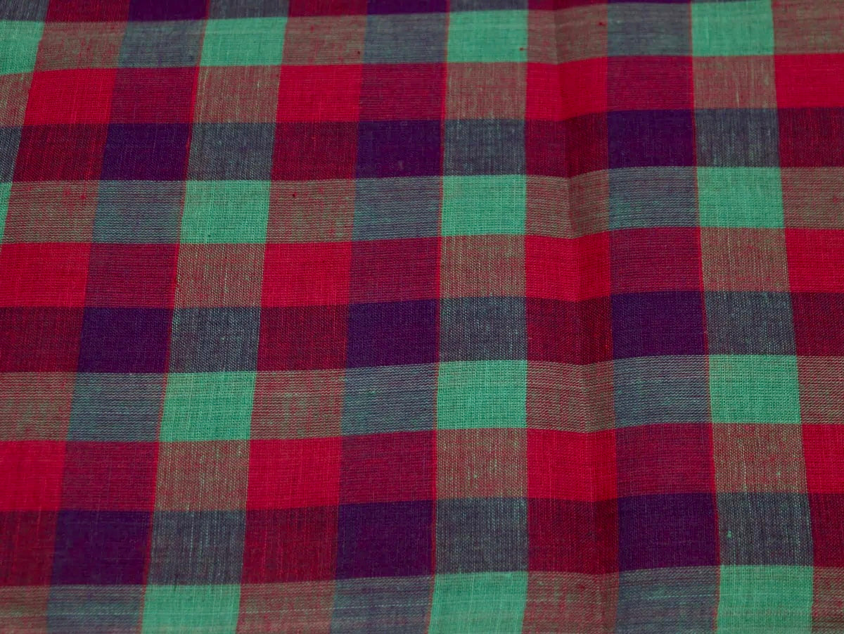 Jewel Plaid with Navy Pure Cotton Handloom Madras Small Check