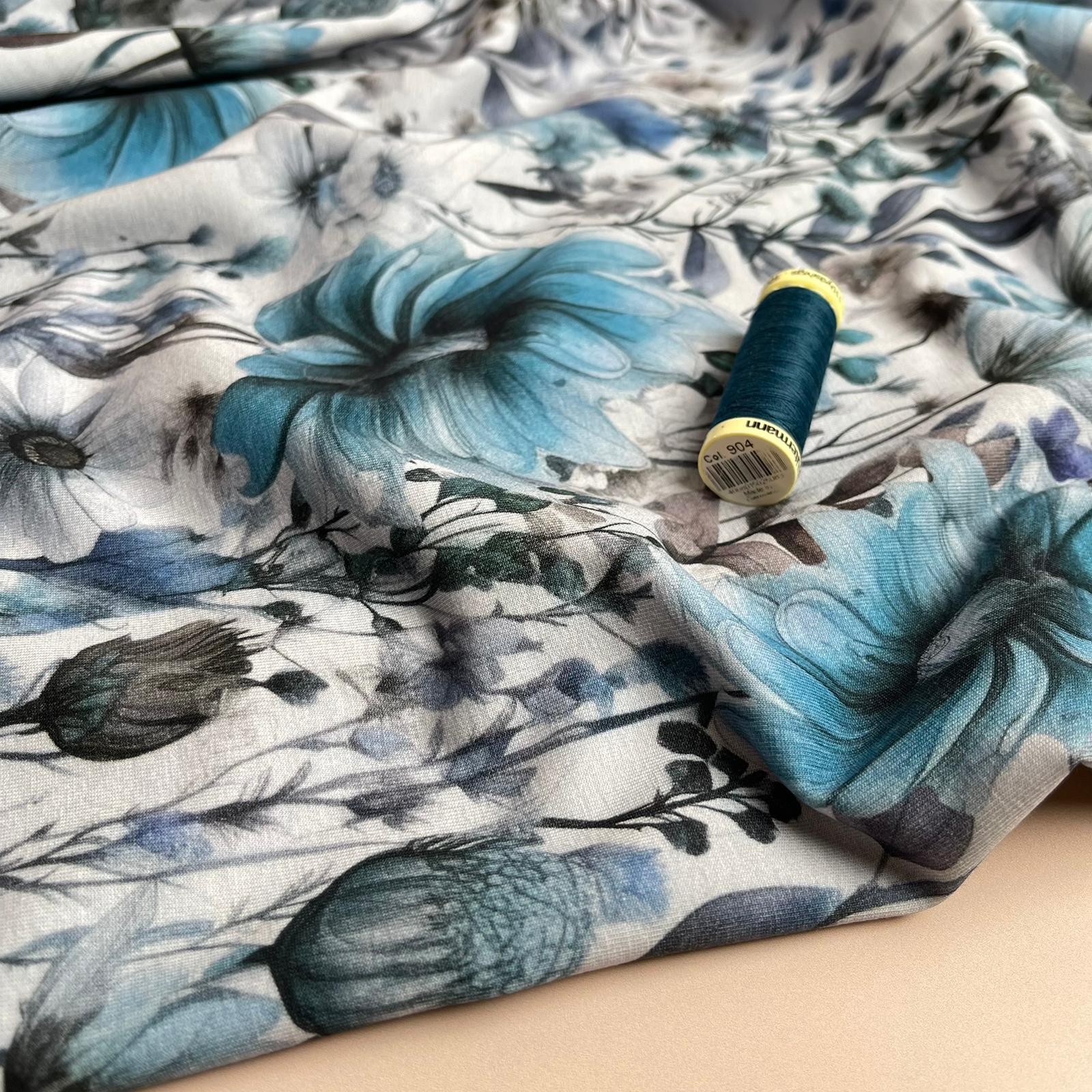 Danish Design - Cool Blue Florals Cotton Jersey Fabric