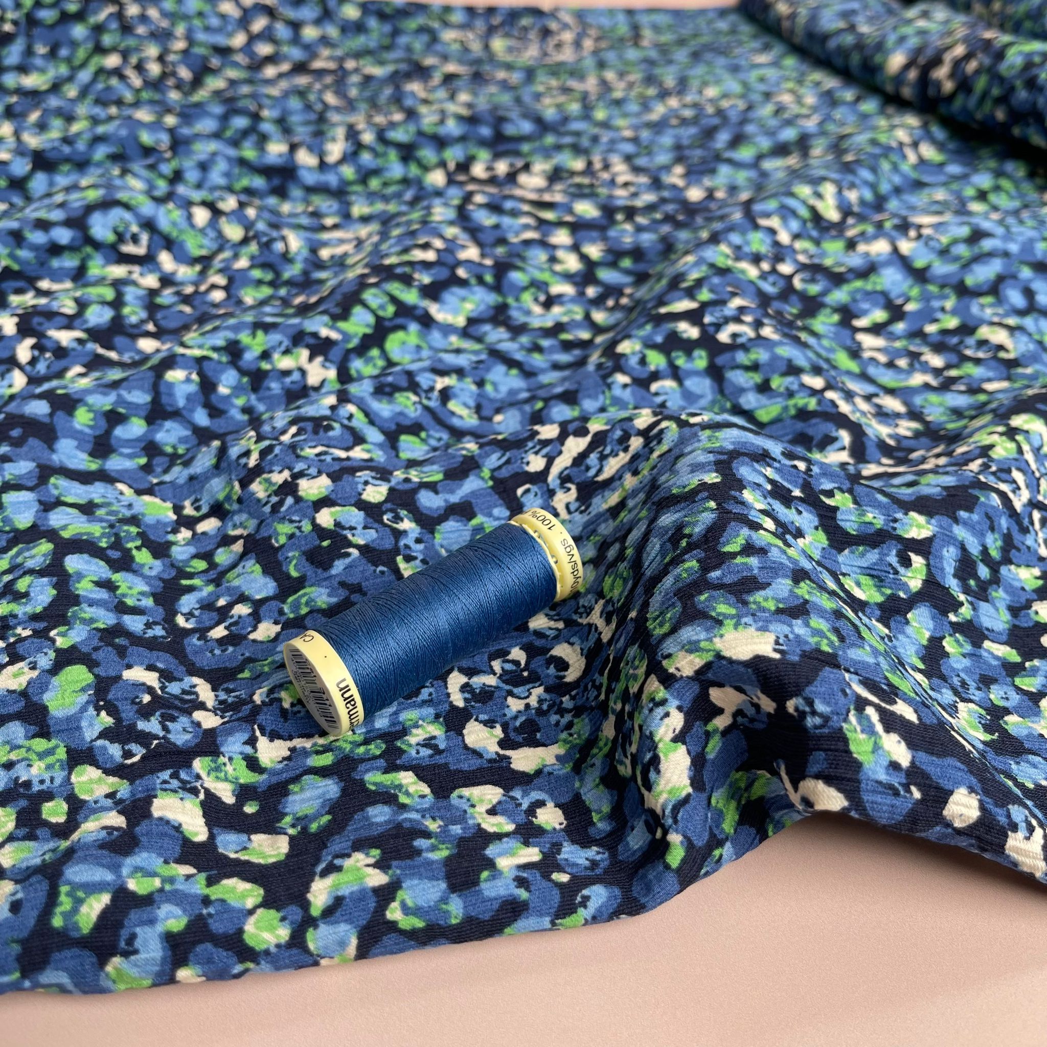 REMNANT 0.56 Metre - Ocean Dots Textured Viscose Crepe Fabric