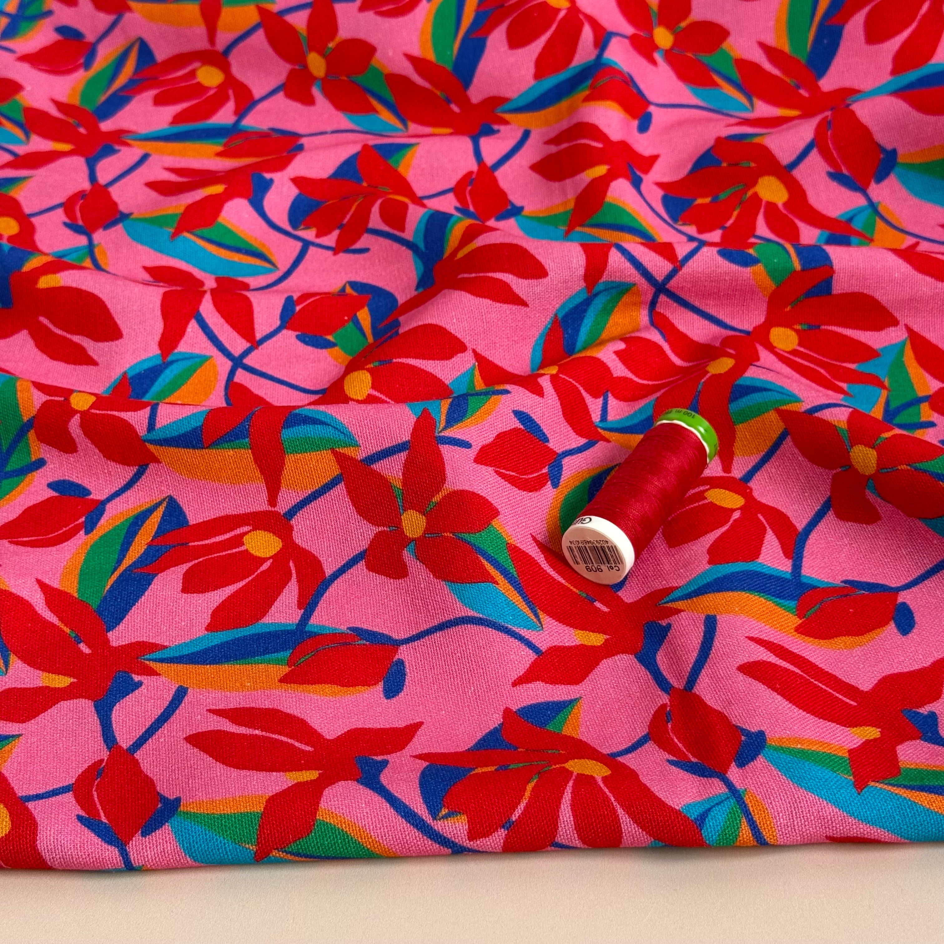 Floral Vines Viscose Linen Fabric
