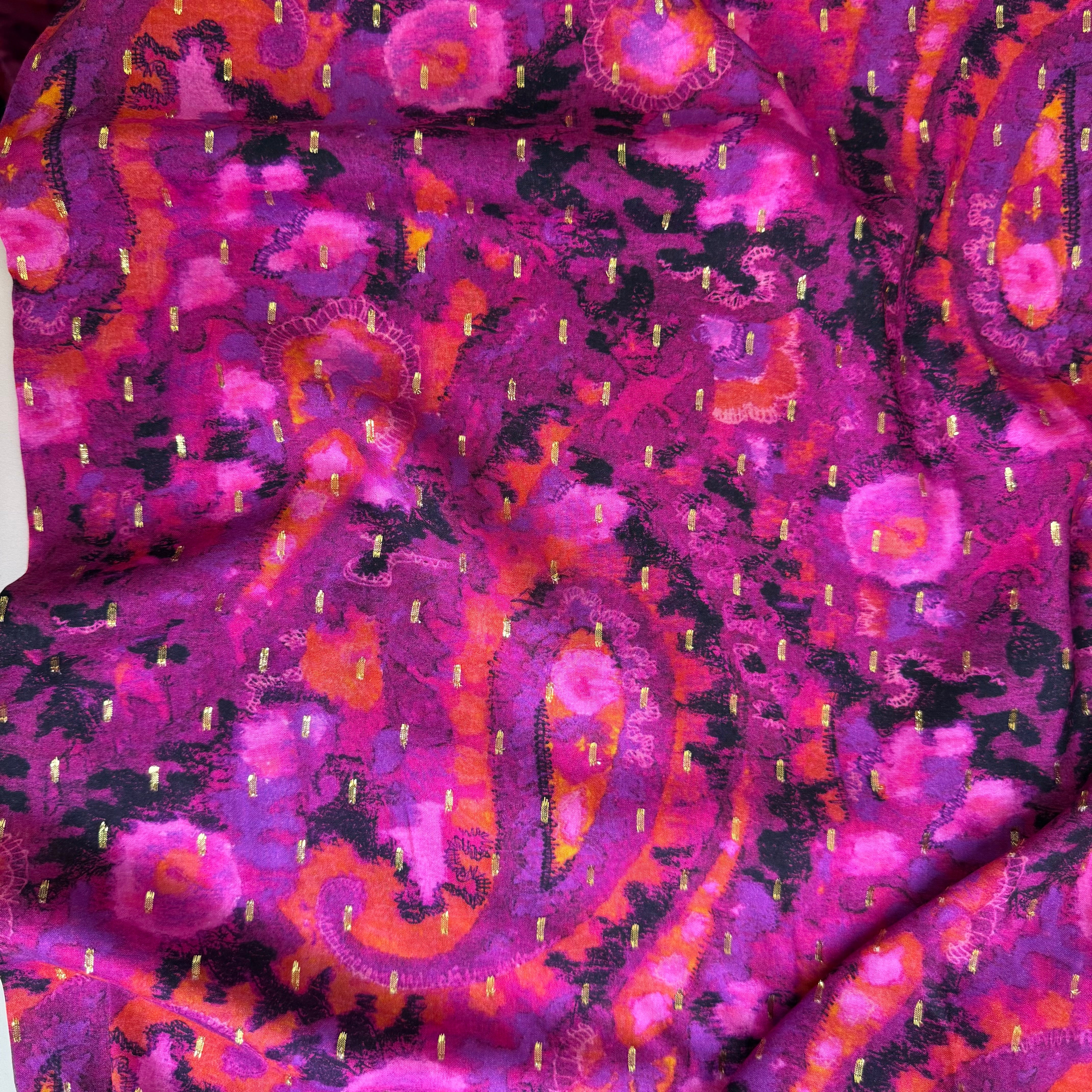 Magenta Paisley with Lurex Viscose Fabric