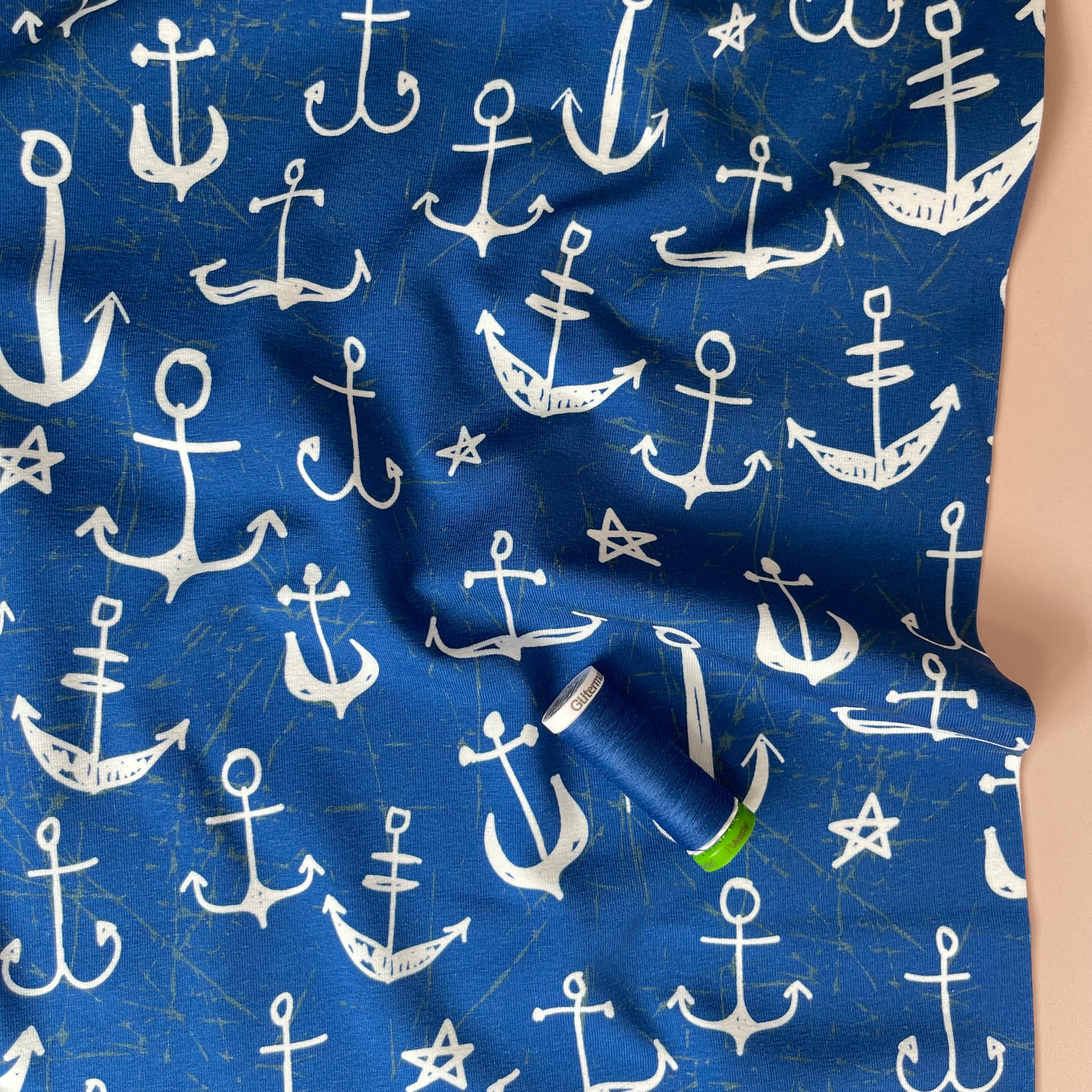 Danish Design - Anchors Blue Cotton Jersey Fabric