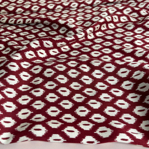 Abstract Rhombus on Burgundy Viscose Twill Sateen Fabric