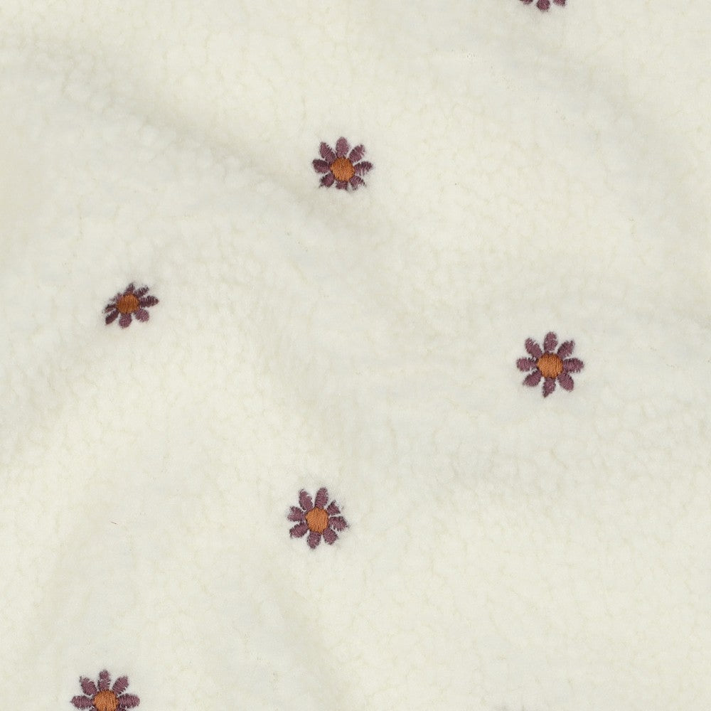 Embroidered Daisies on Ecru Teddy Fabric
