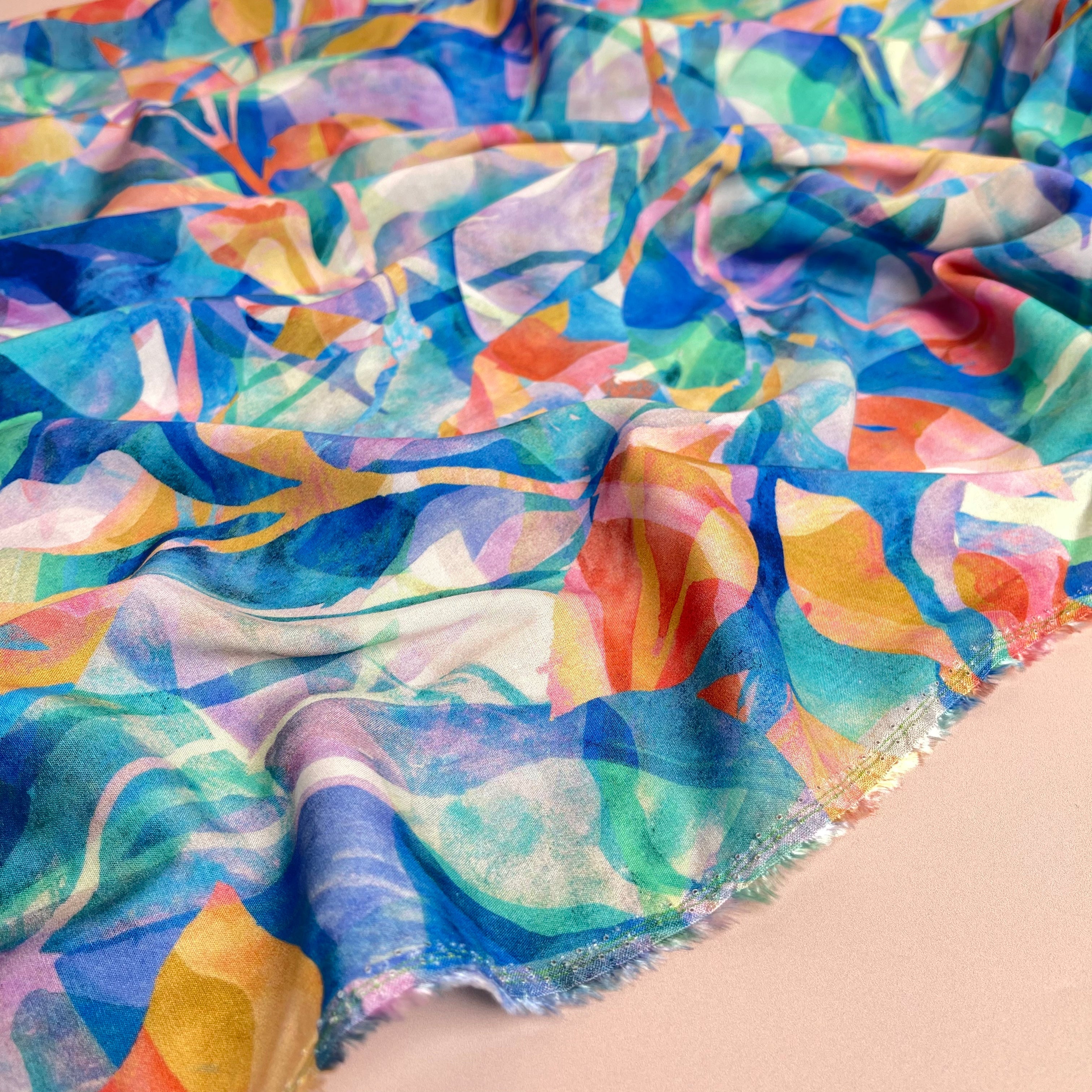REMNANT 1 Metre - Summer Party - Painted Foliage Coast Viscose Fabric