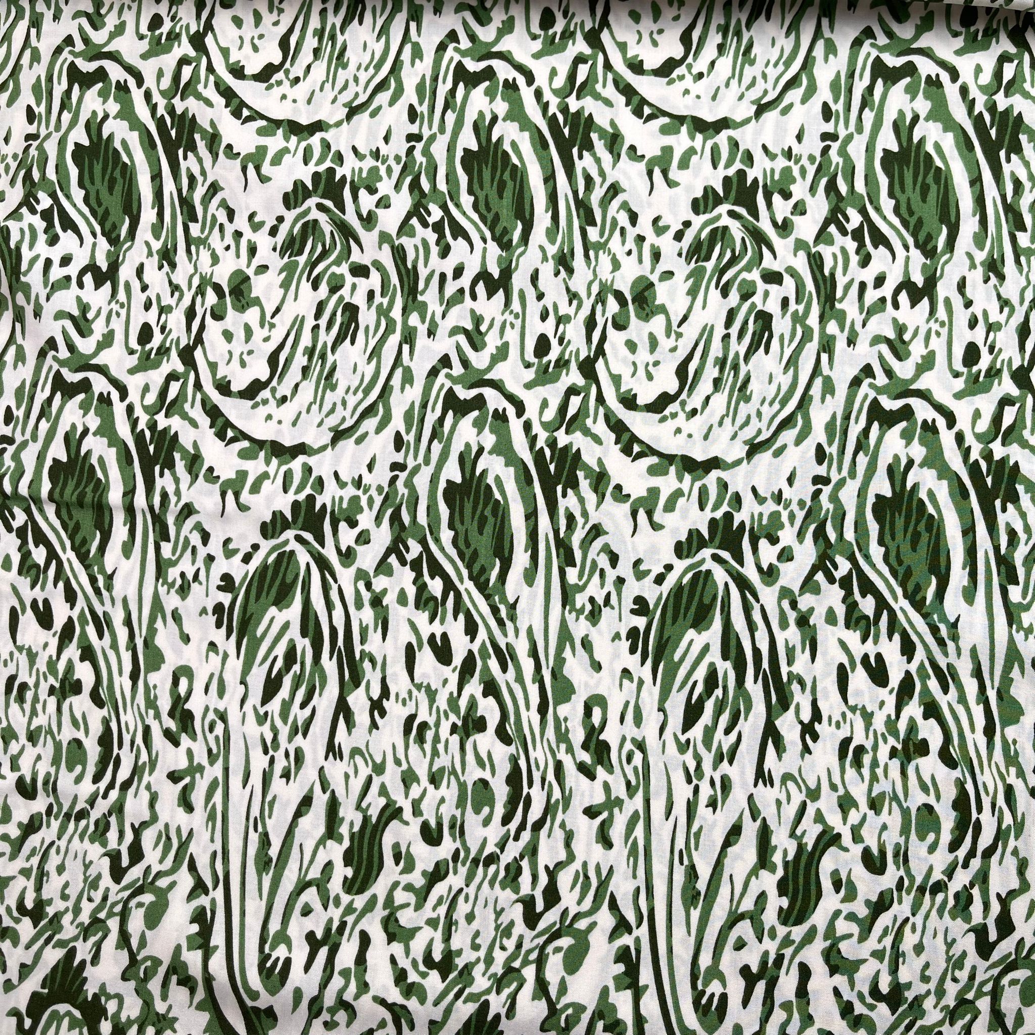 Watercolour Paisley Green Viscose Fabric