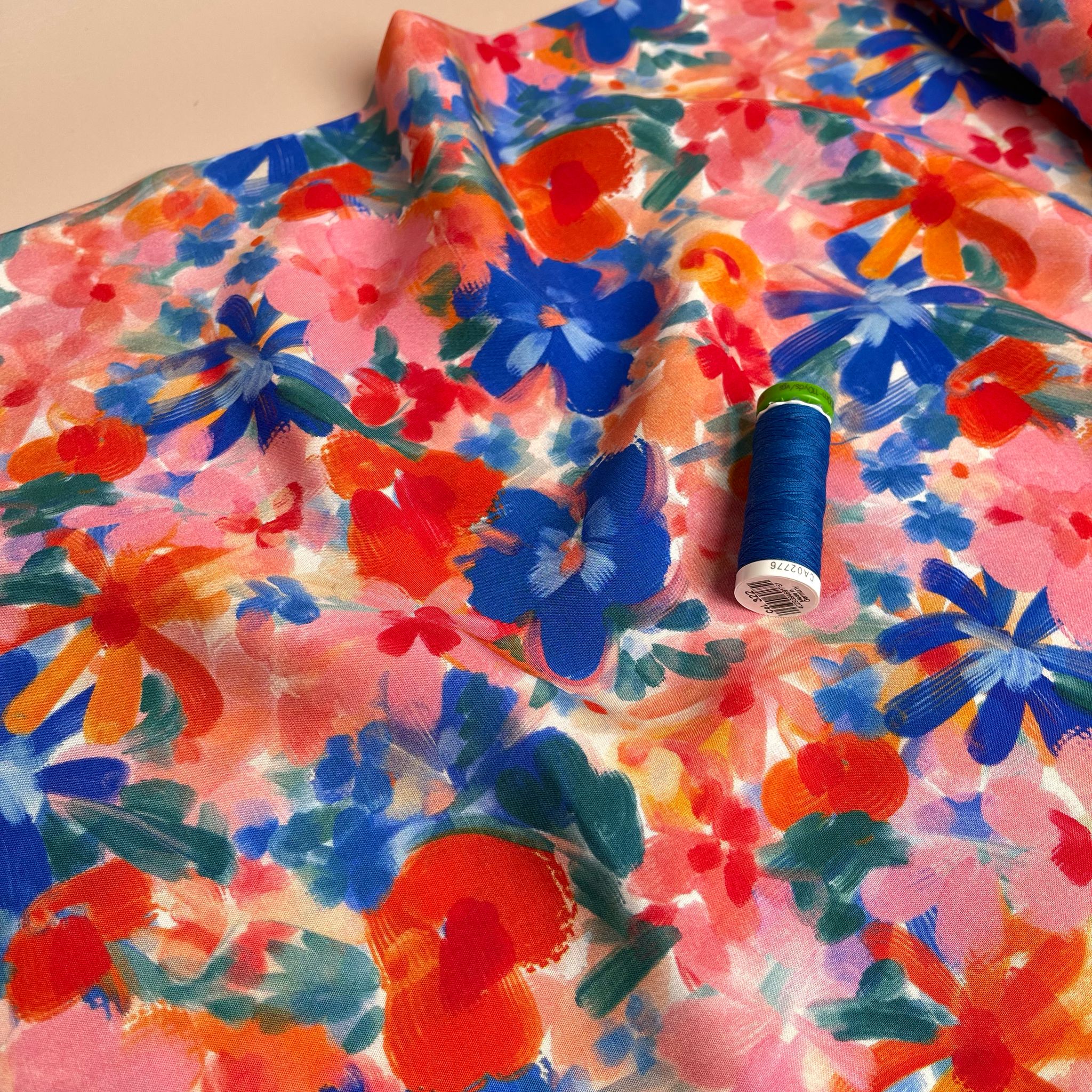 Red and Blue Florals Viscose Fabric