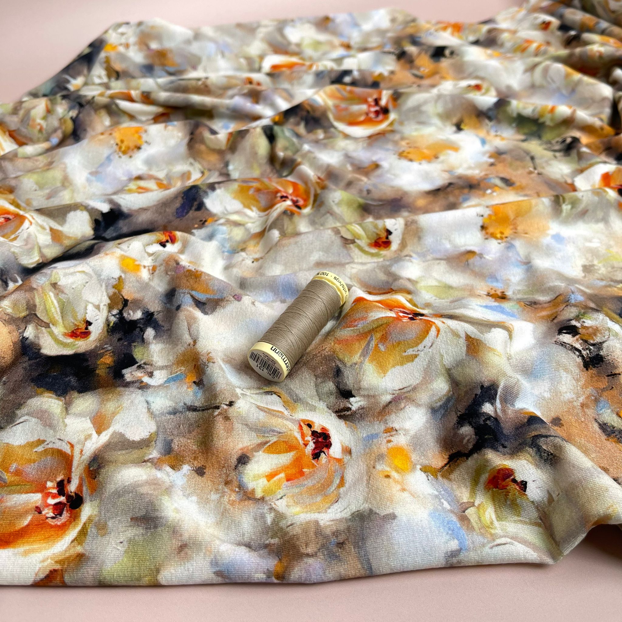 Golden Florals Viscose Jersey Fabric