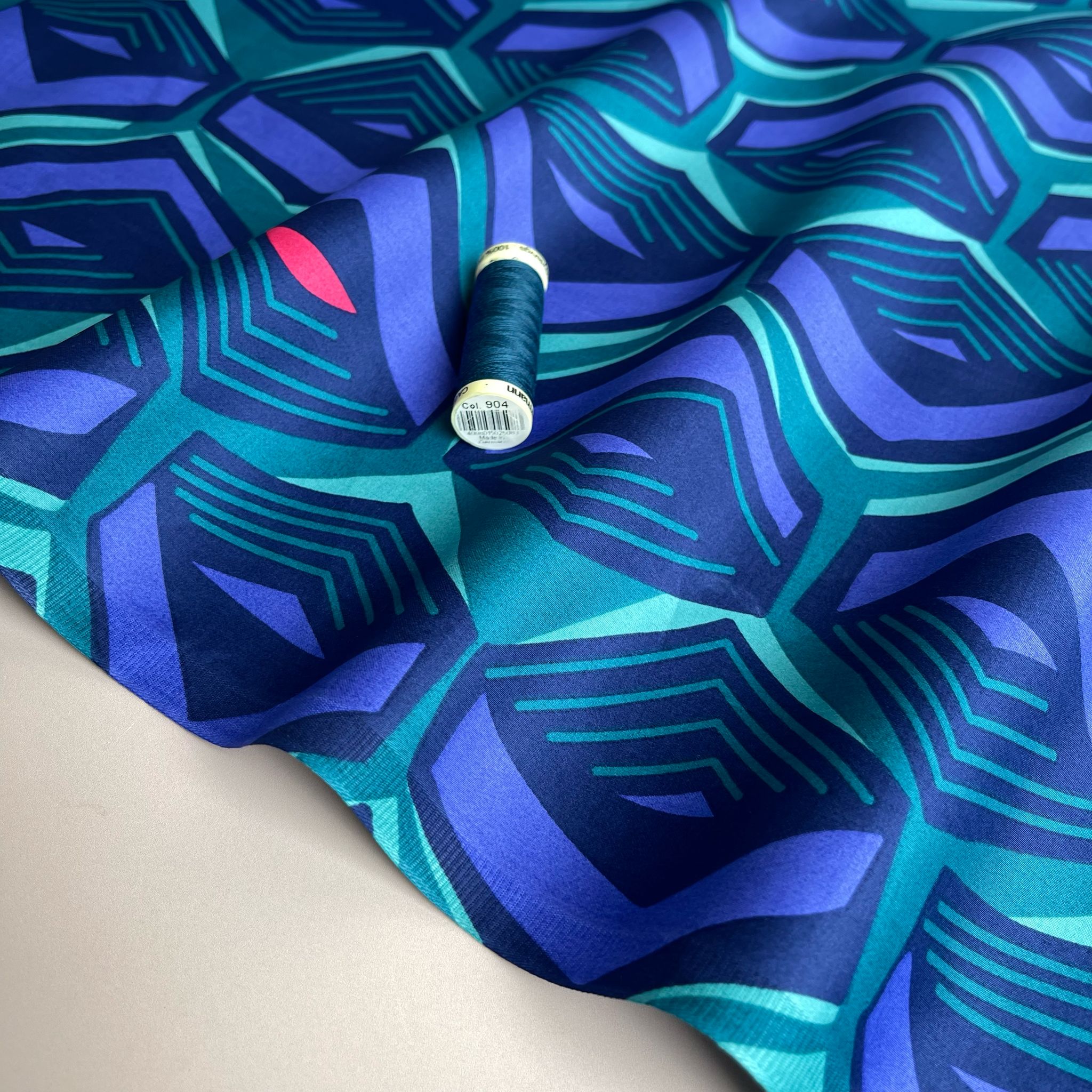 Geometric Teal Cotton Sateen Fabric