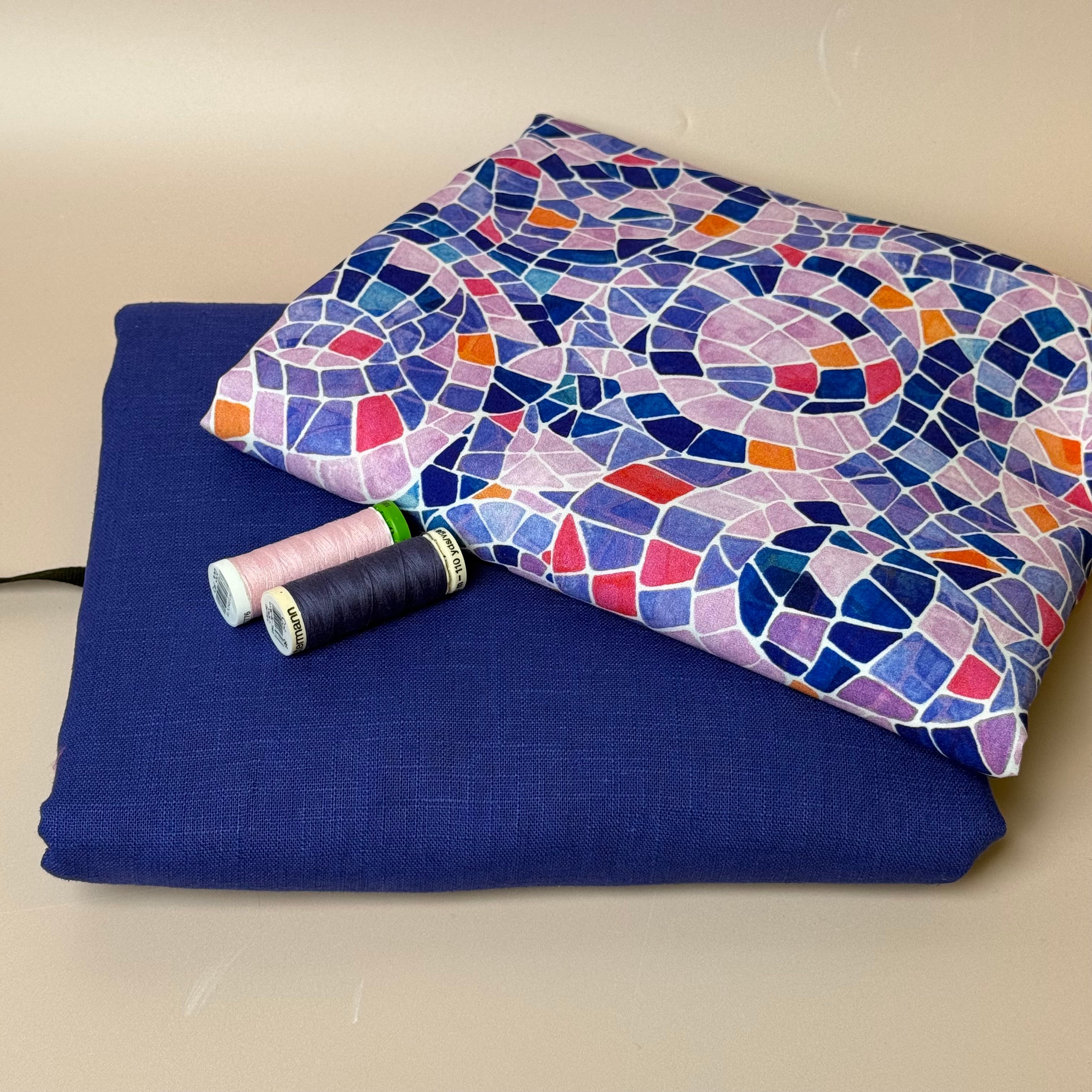 Make An Outfit Colour Bundle and Sewing Kit - Regalia Blouse in Lavender Mosaics and Spring Trousers in Lapis Linen